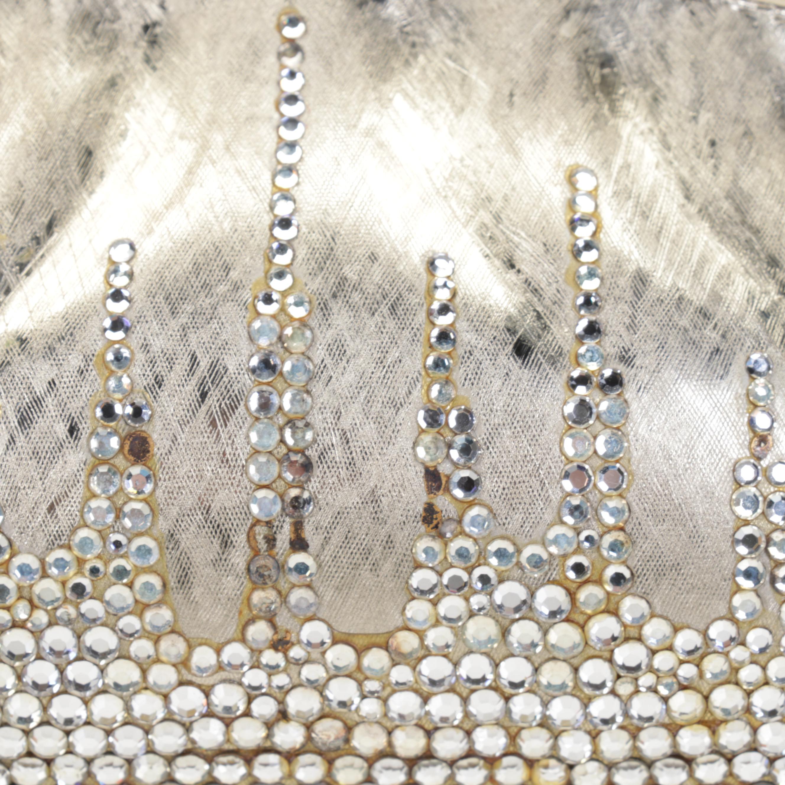 Judith Leiber Swarovski Crystal Minaudière Purse in Florentine Finish with Chain