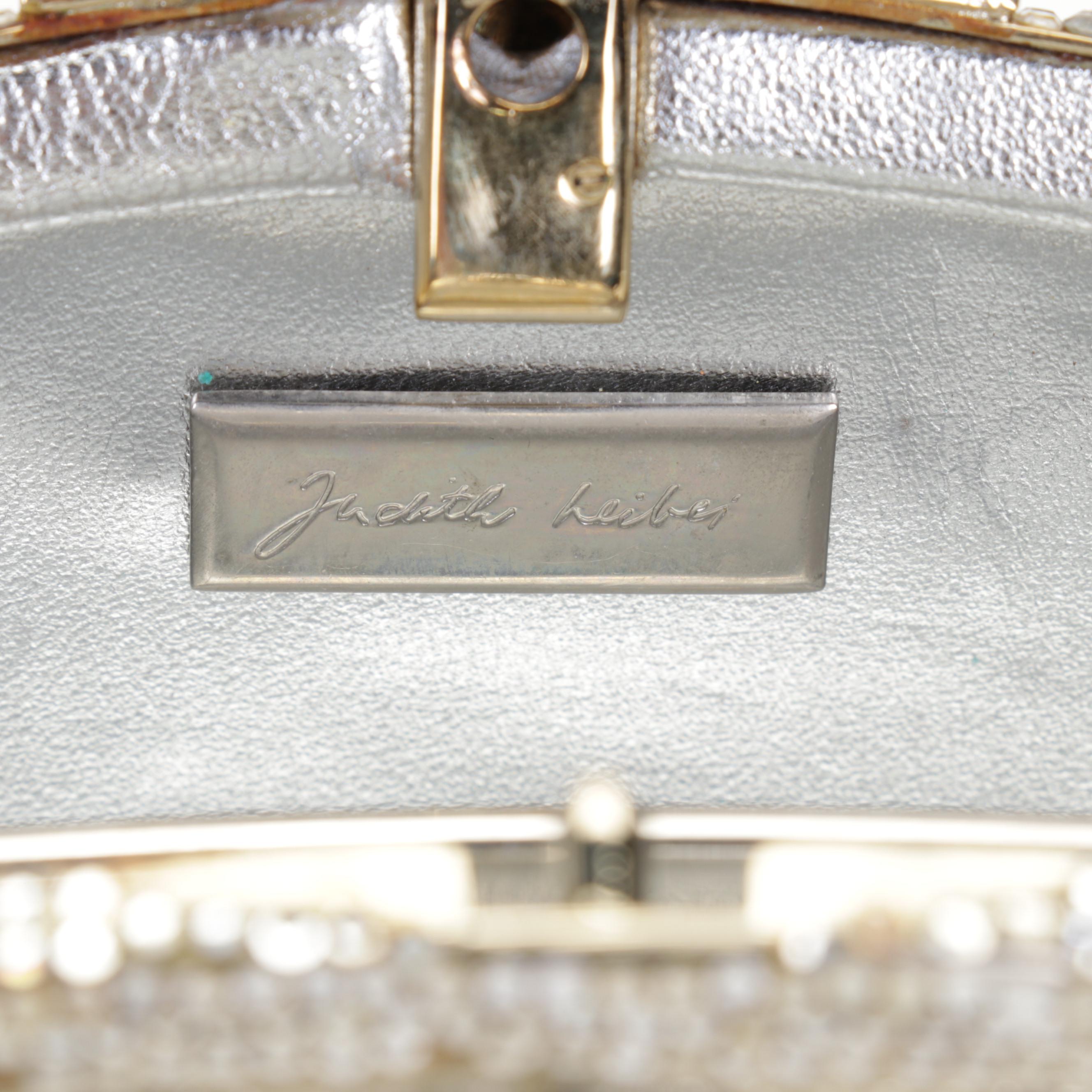 Judith Leiber Swarovski Crystal Minaudière Purse in Florentine Finish with Chain