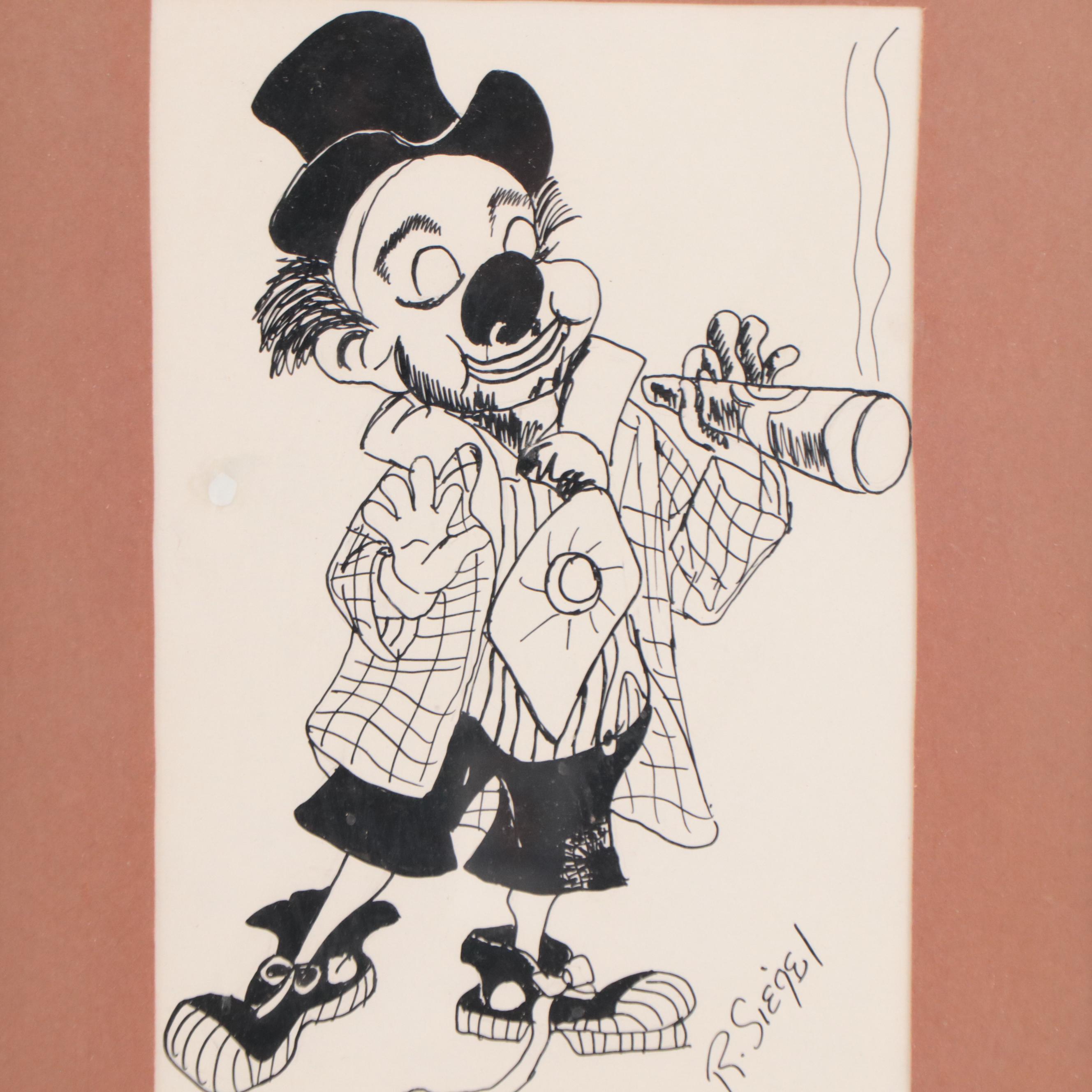 R. Siegel Ink Drawings of Clowns