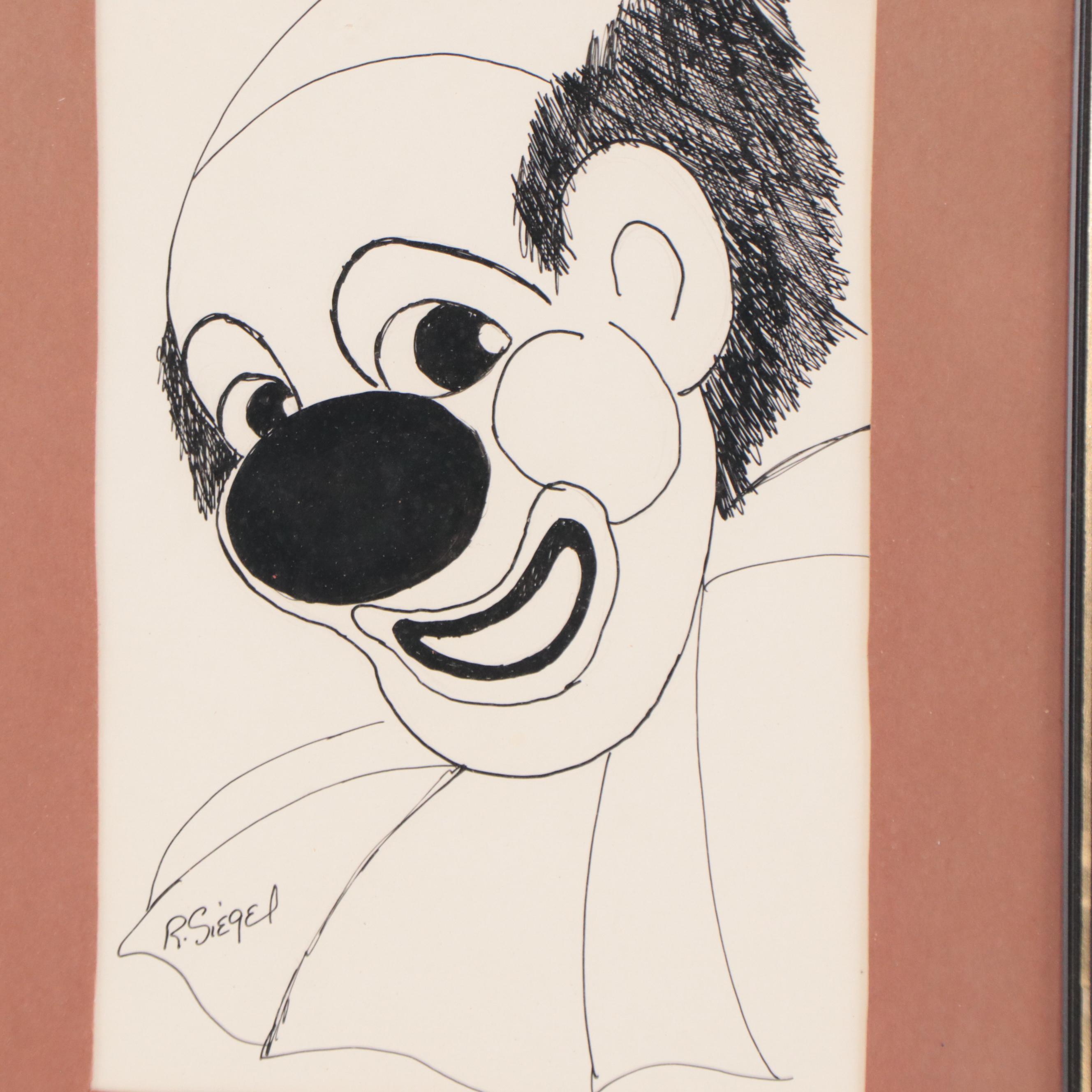 R. Siegel Ink Drawings of Clowns