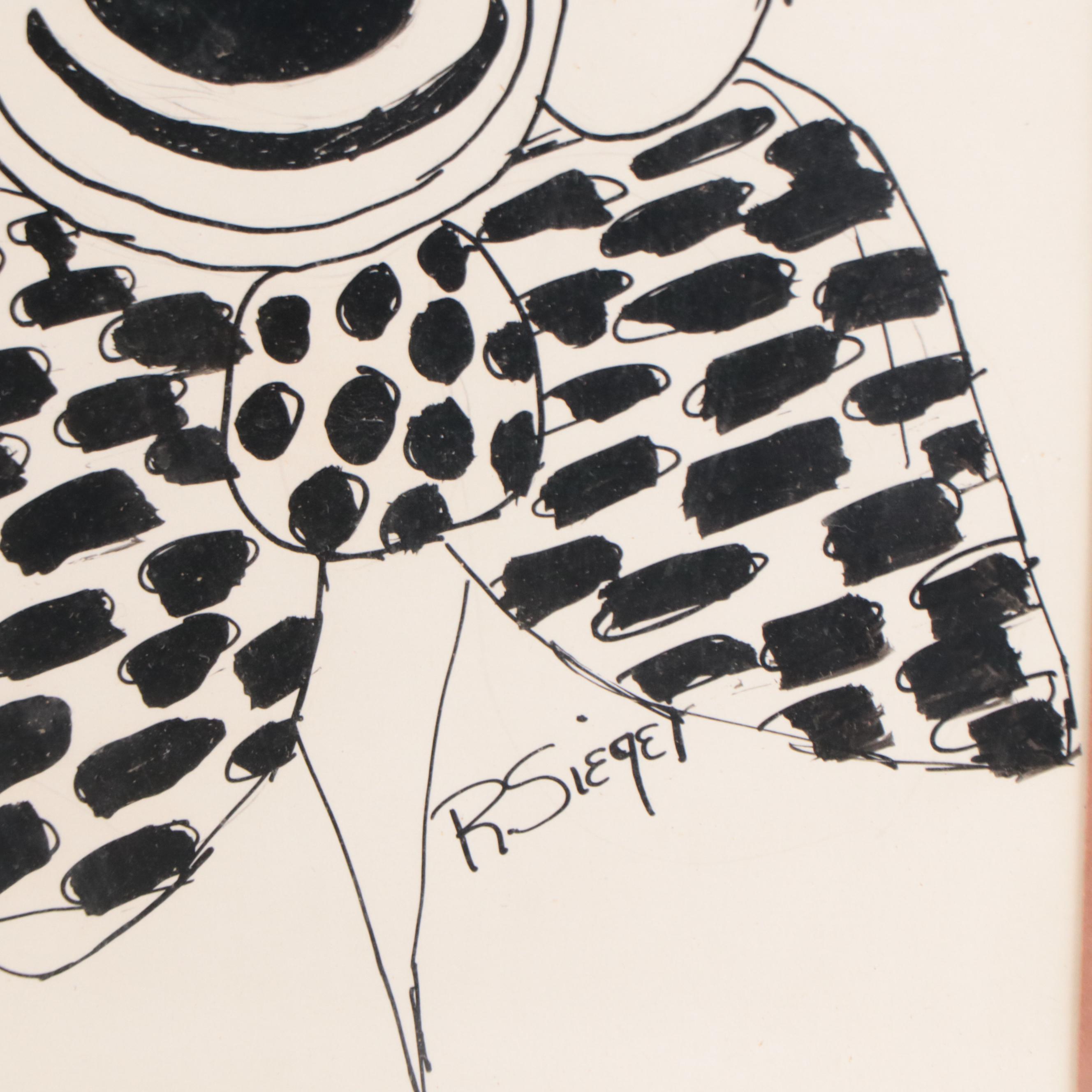R. Siegel Ink Drawings of Clowns