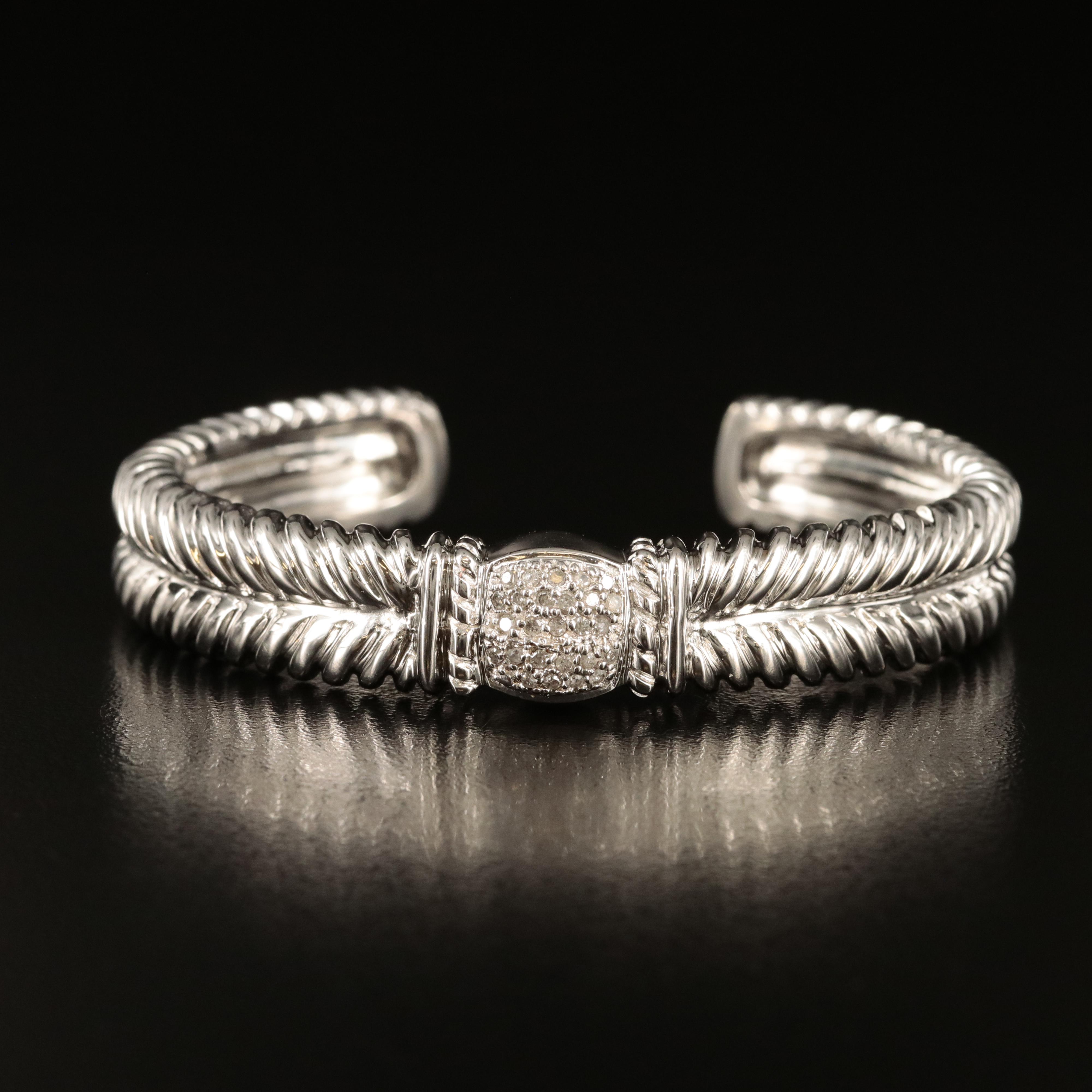 Sterling Diamond Braided Cuff