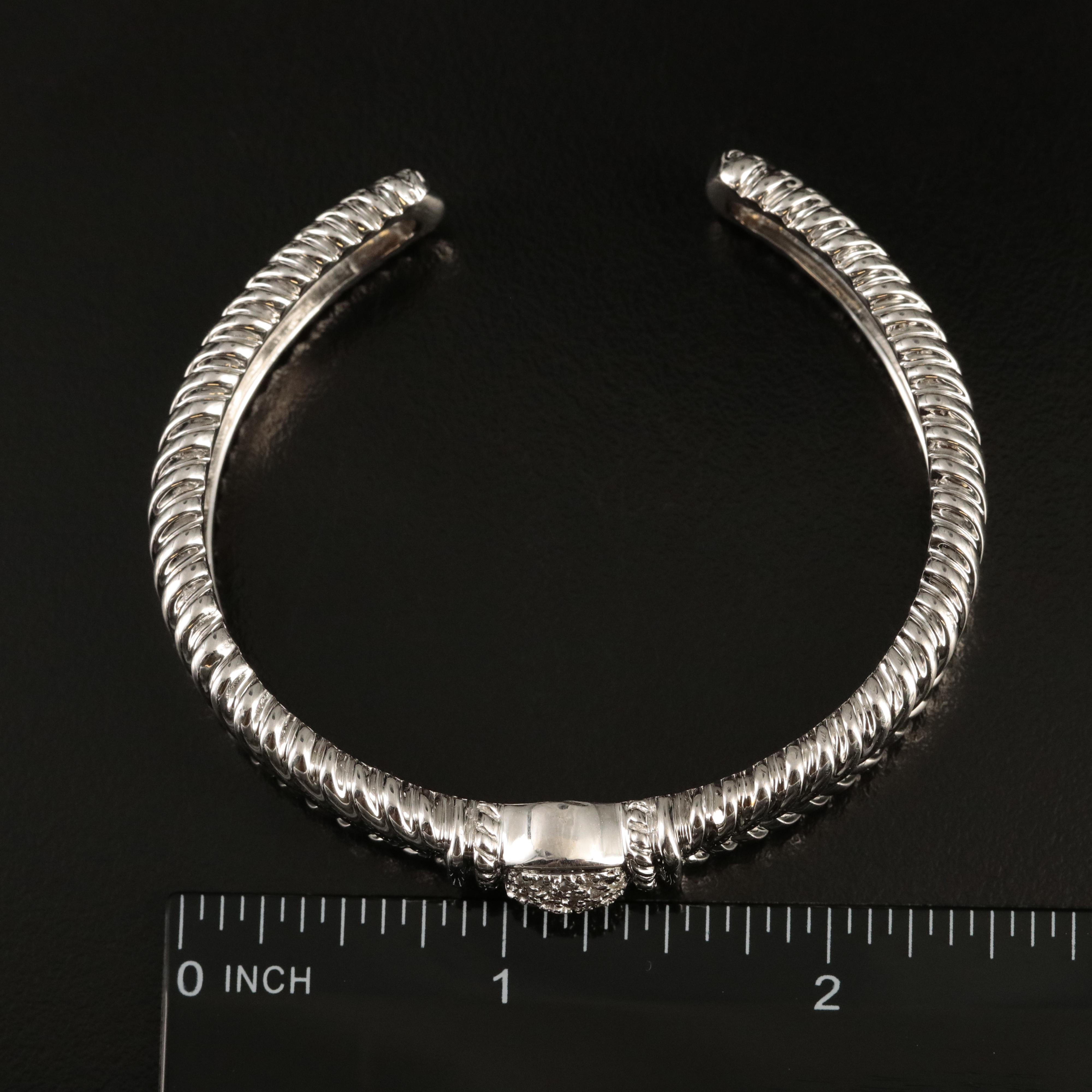 Sterling Diamond Braided Cuff