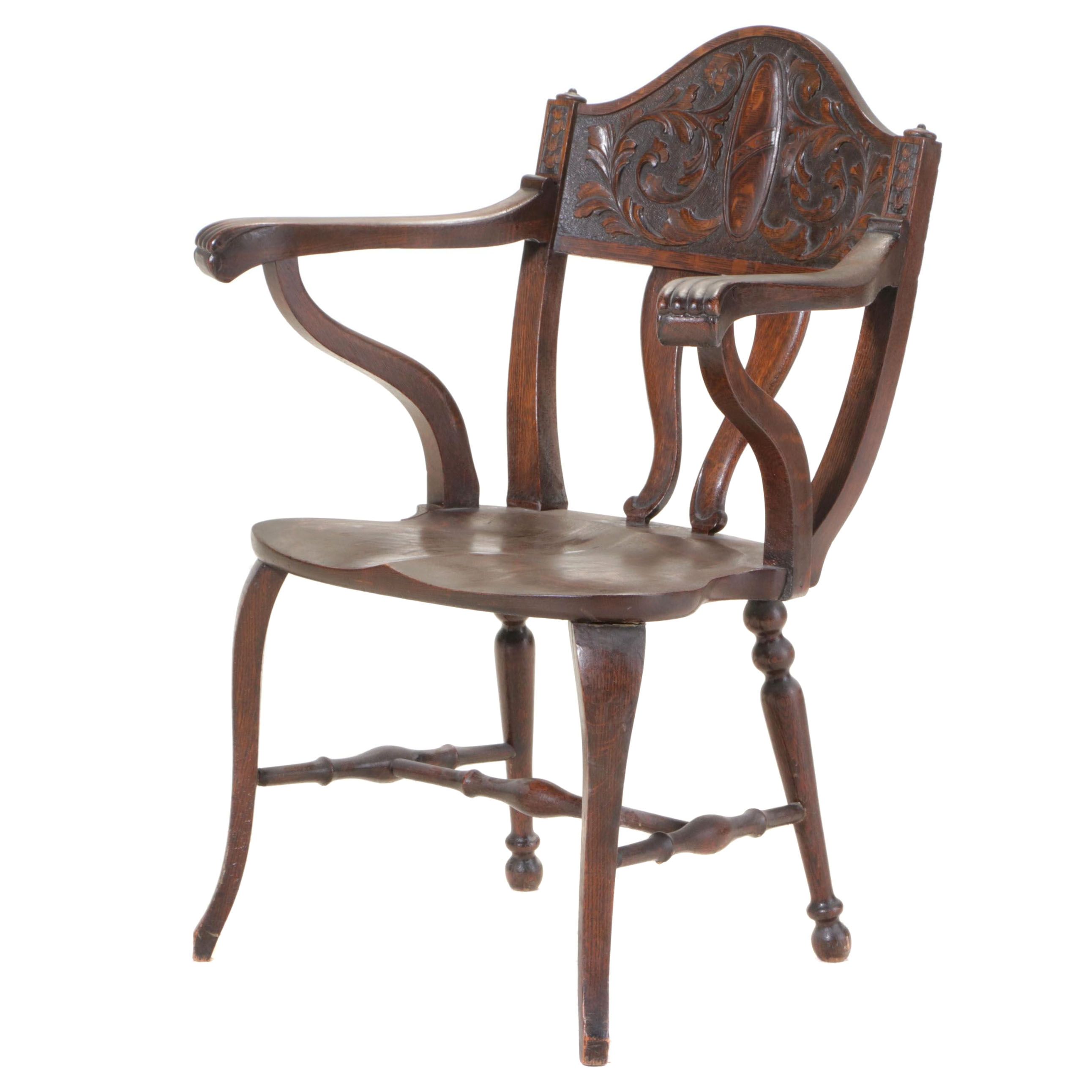 American Renaissance Revival Carved and Quartersawn Oak Armchair, circa 1900