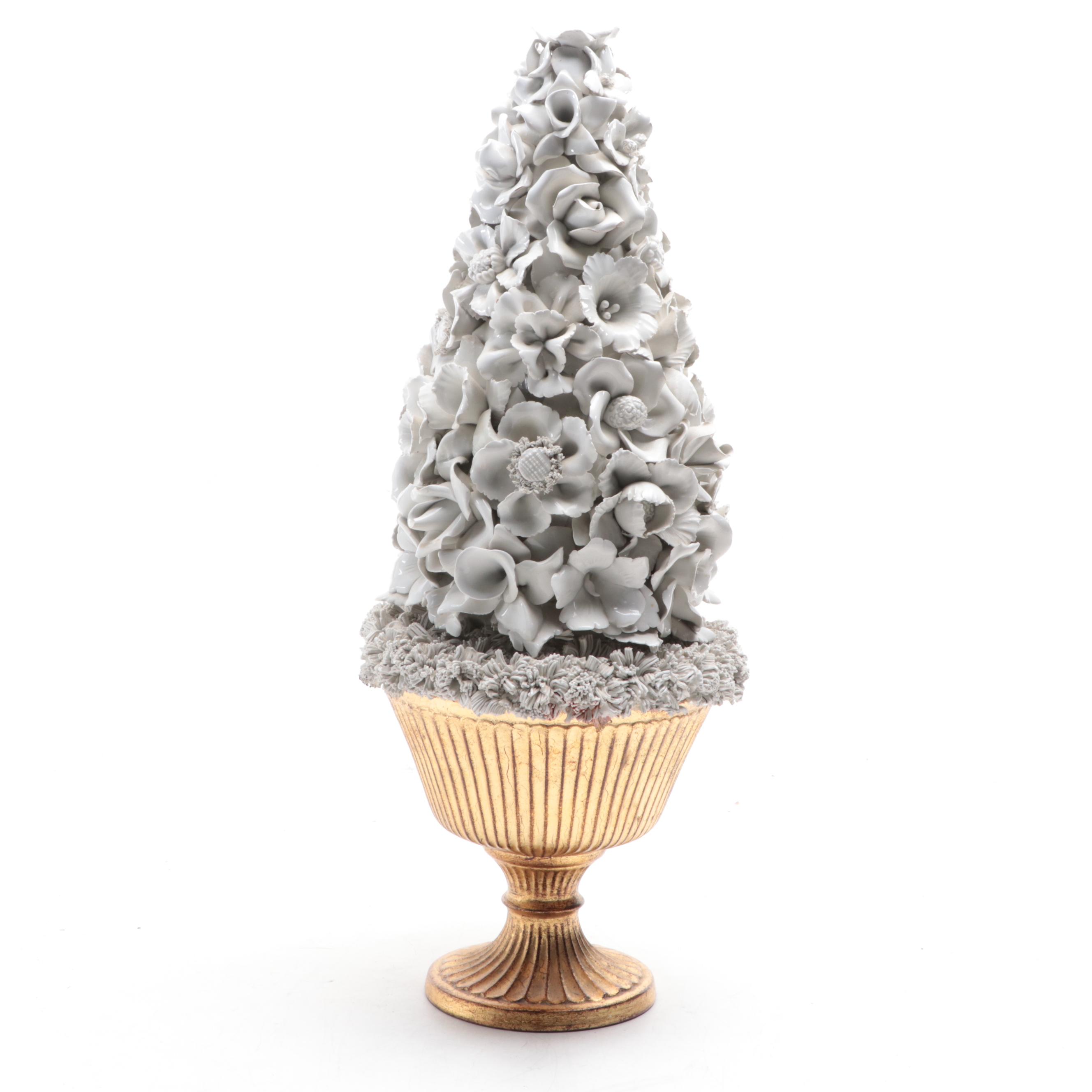 Italian Glazed Ceramic and Parcel Gilt Floral Topiary, Mid-20th Century