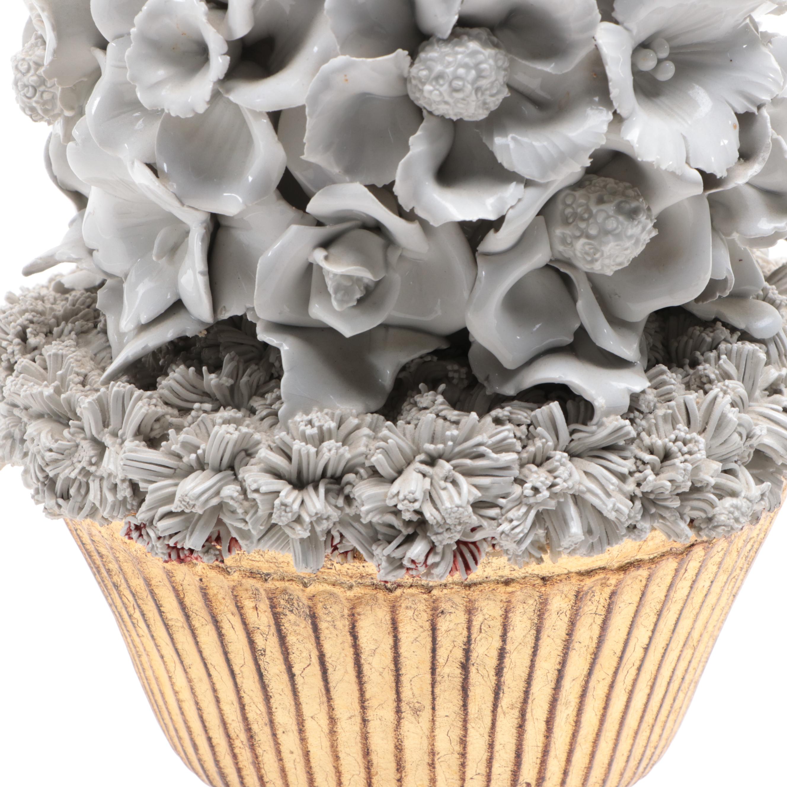 Italian Glazed Ceramic and Parcel Gilt Floral Topiary, Mid-20th Century