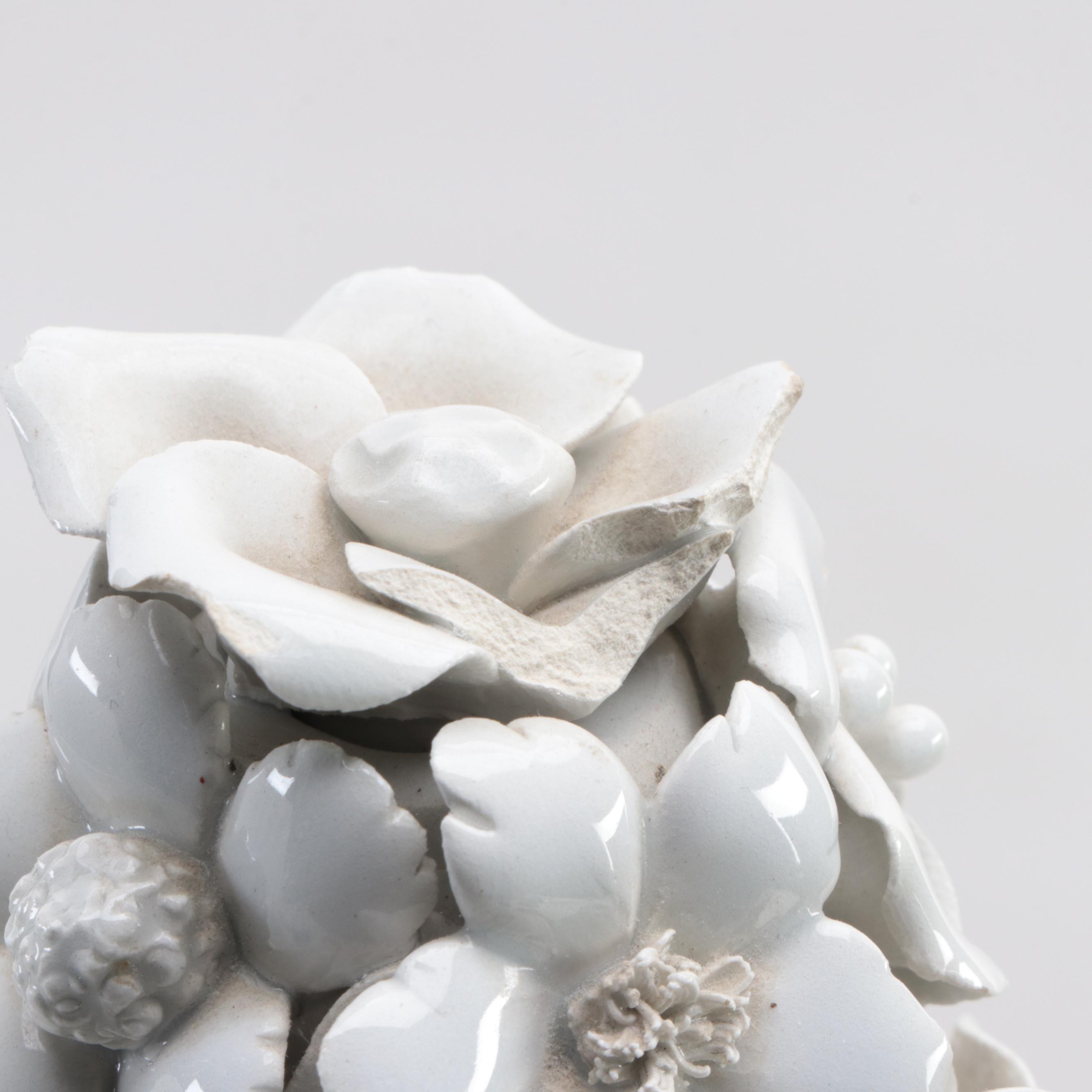 Italian Glazed Ceramic and Parcel Gilt Floral Topiary, Mid-20th Century