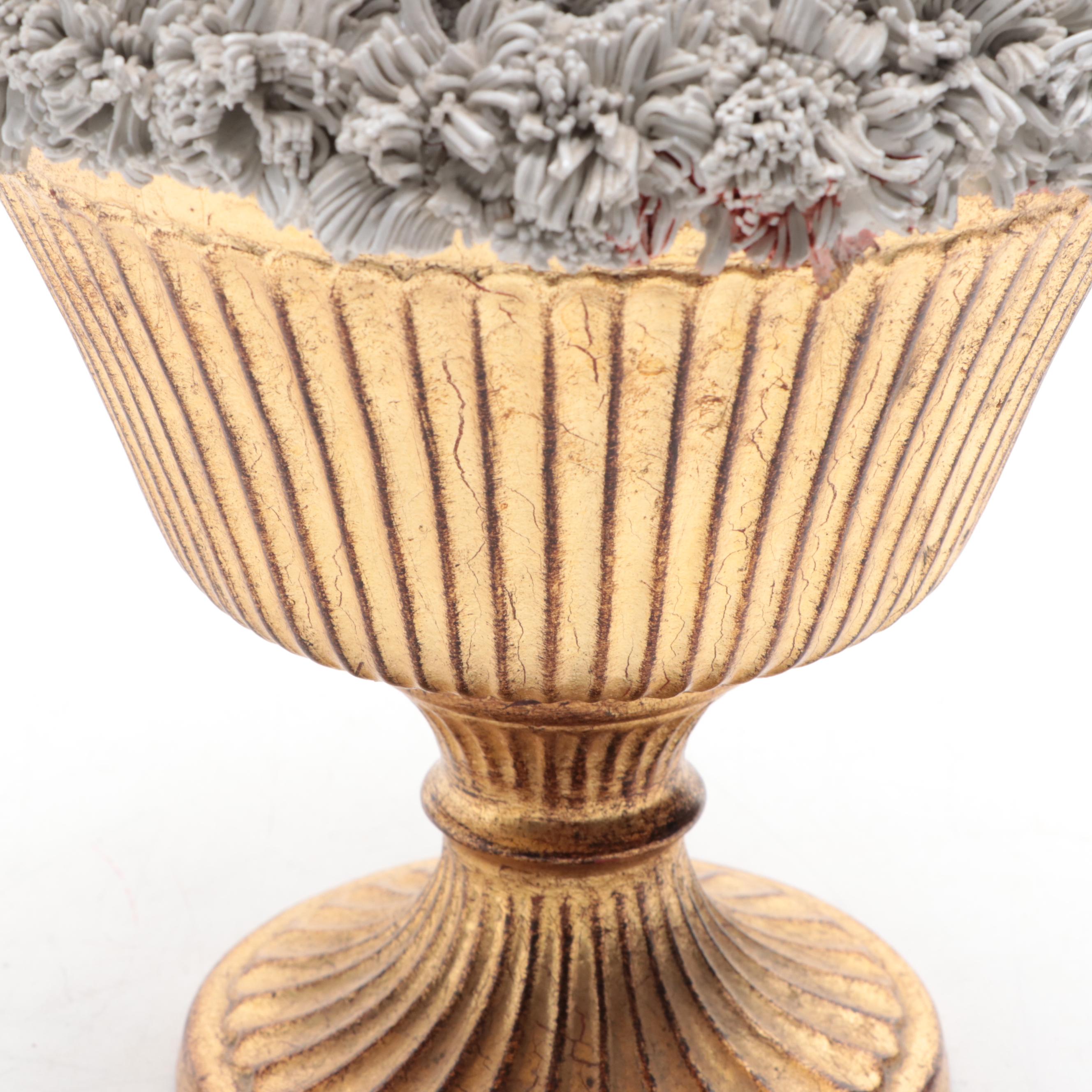 Italian Glazed Ceramic and Parcel Gilt Floral Topiary, Mid-20th Century