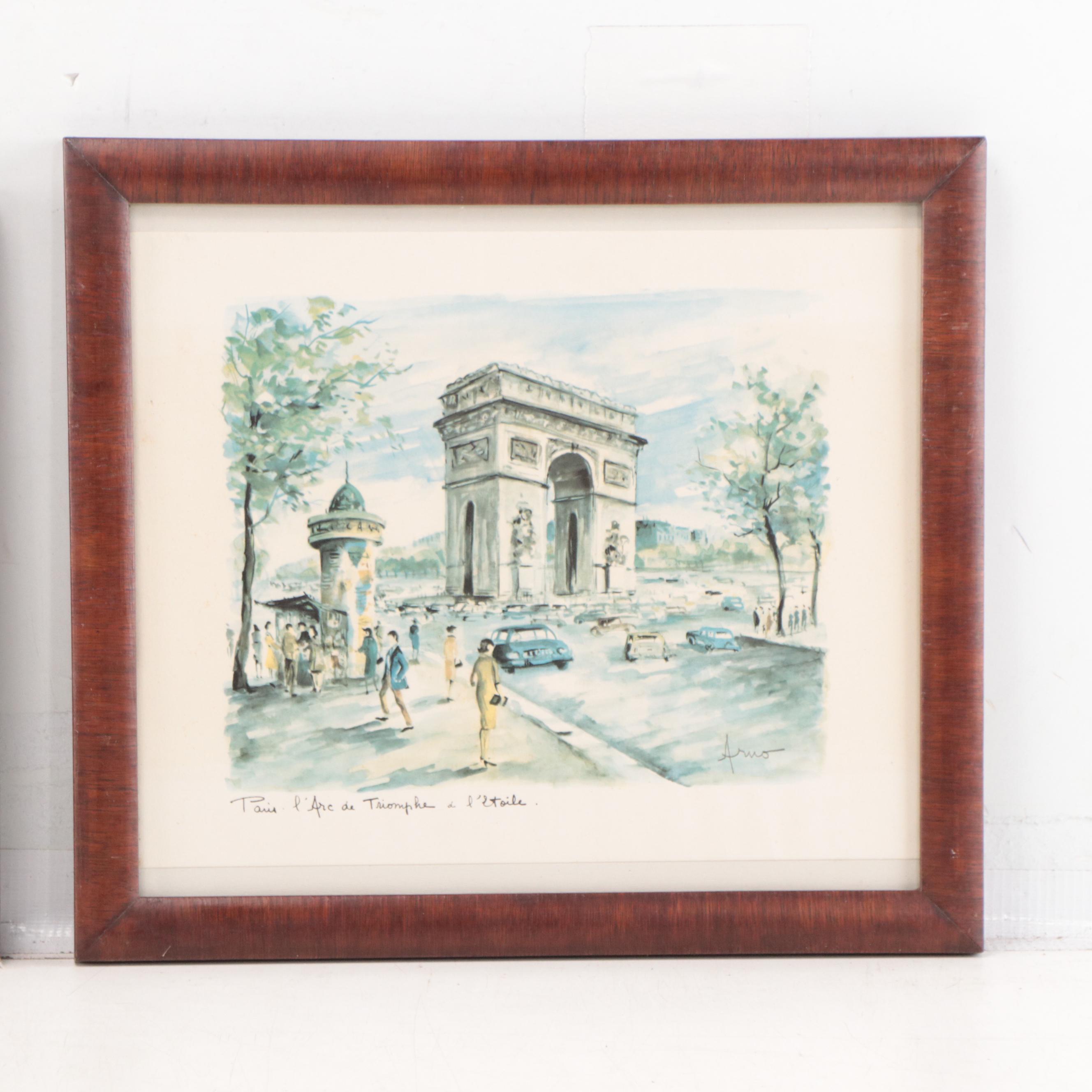 Offset Lithographs of Paris City Scenes Including "Paris, Notre Dame, Aleside"