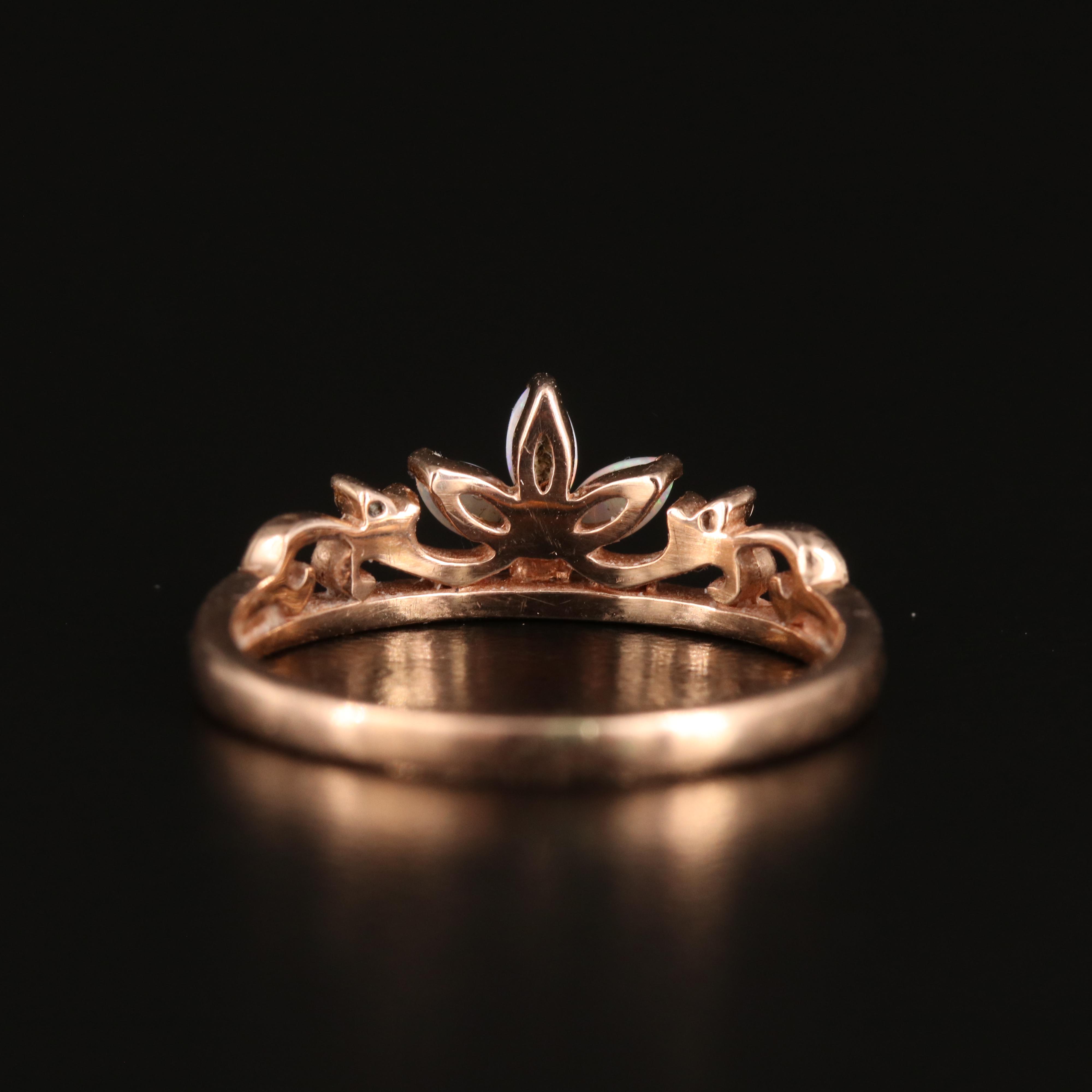 10K Rose Gold Opal and Diamond Crown Ring