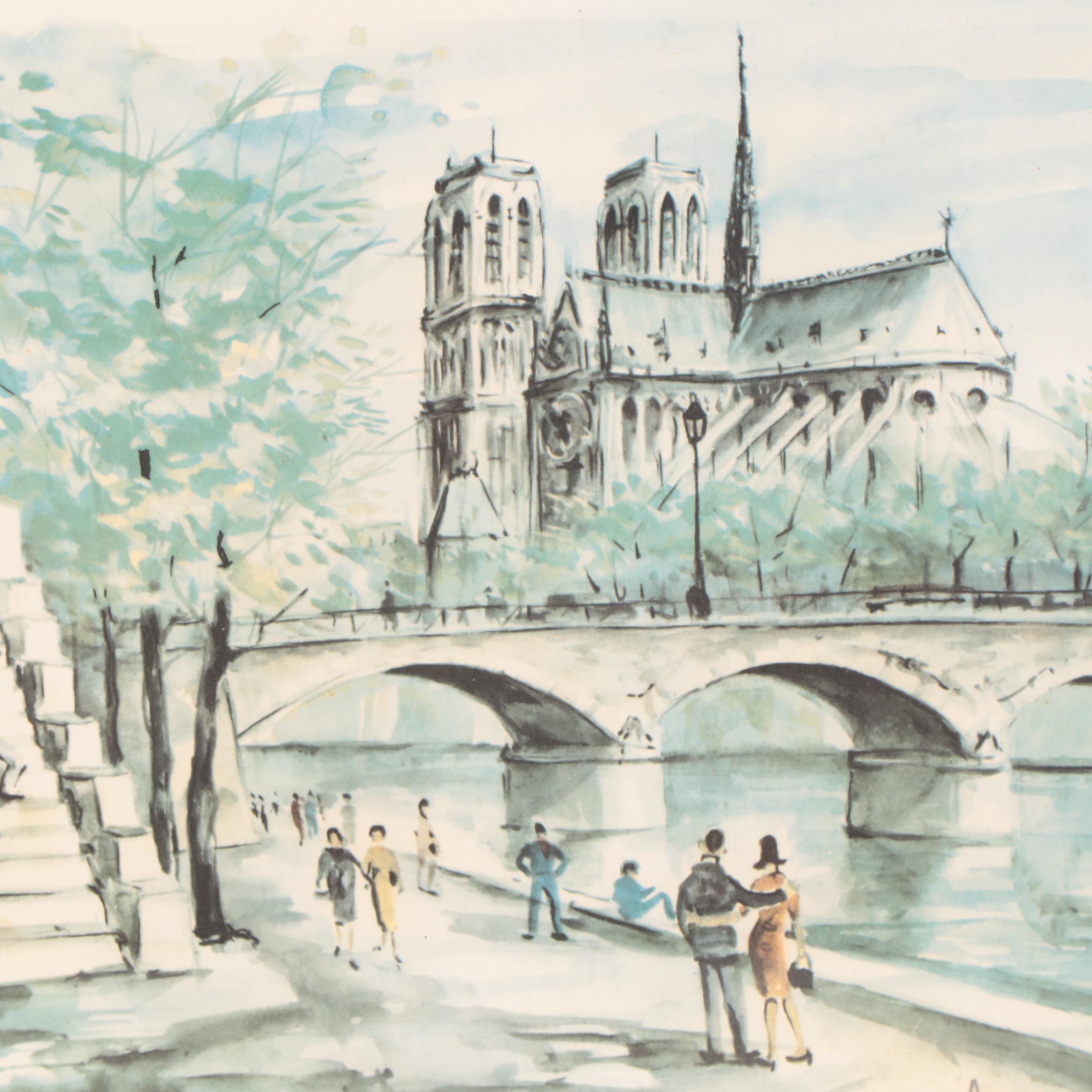 Offset Lithographs of Paris City Scenes Including "Paris, Notre Dame, Aleside"
