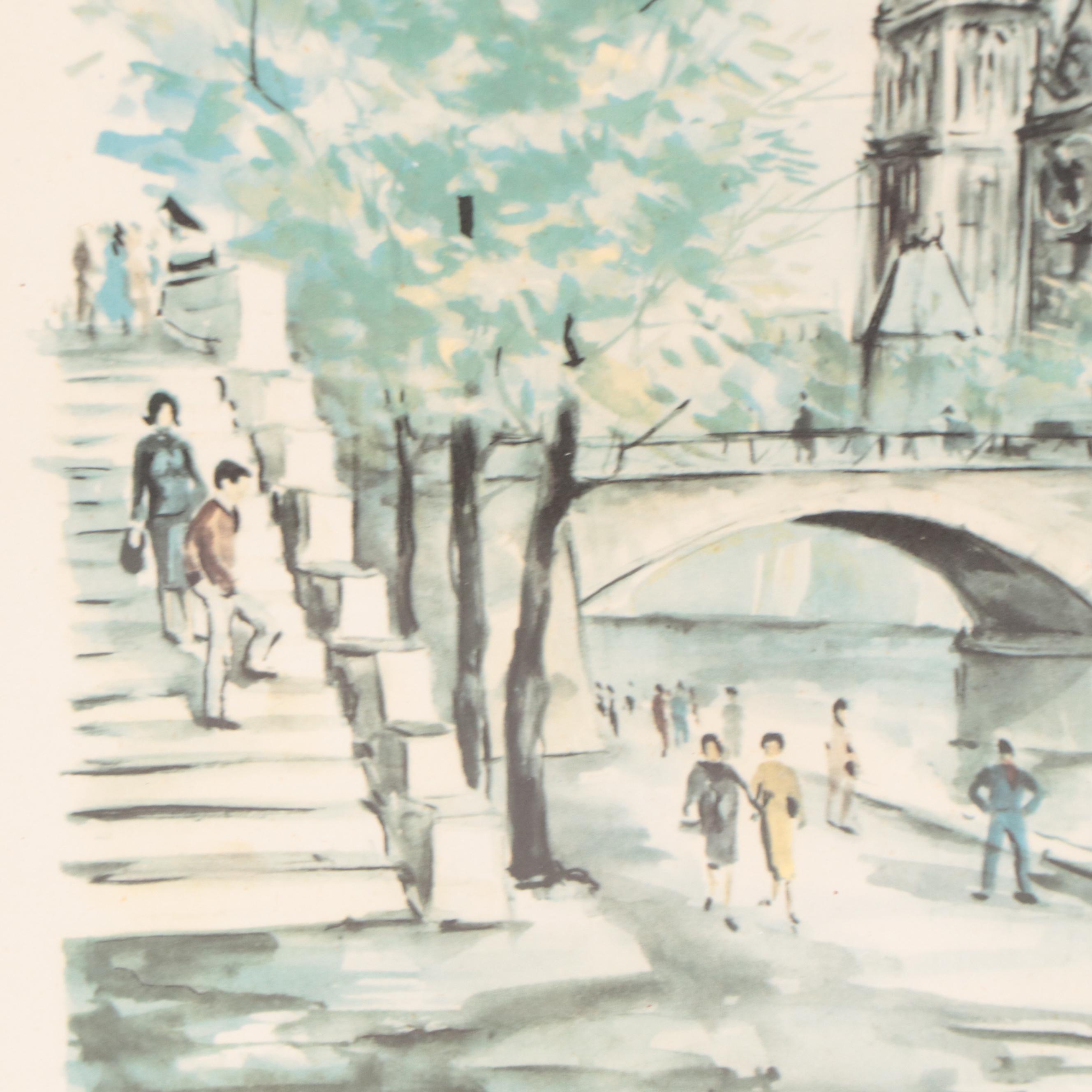 Offset Lithographs of Paris City Scenes Including "Paris, Notre Dame, Aleside"