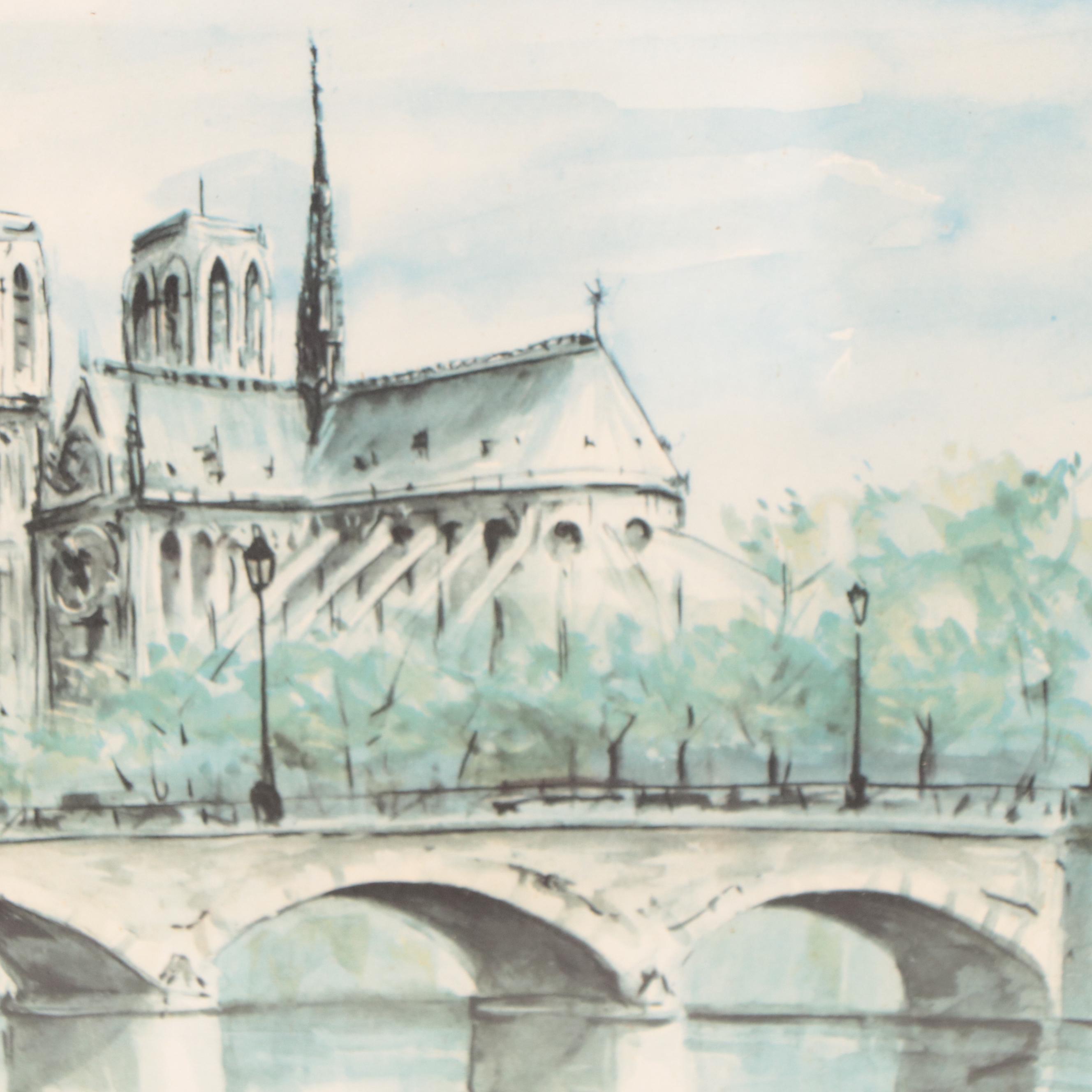 Offset Lithographs of Paris City Scenes Including "Paris, Notre Dame, Aleside"