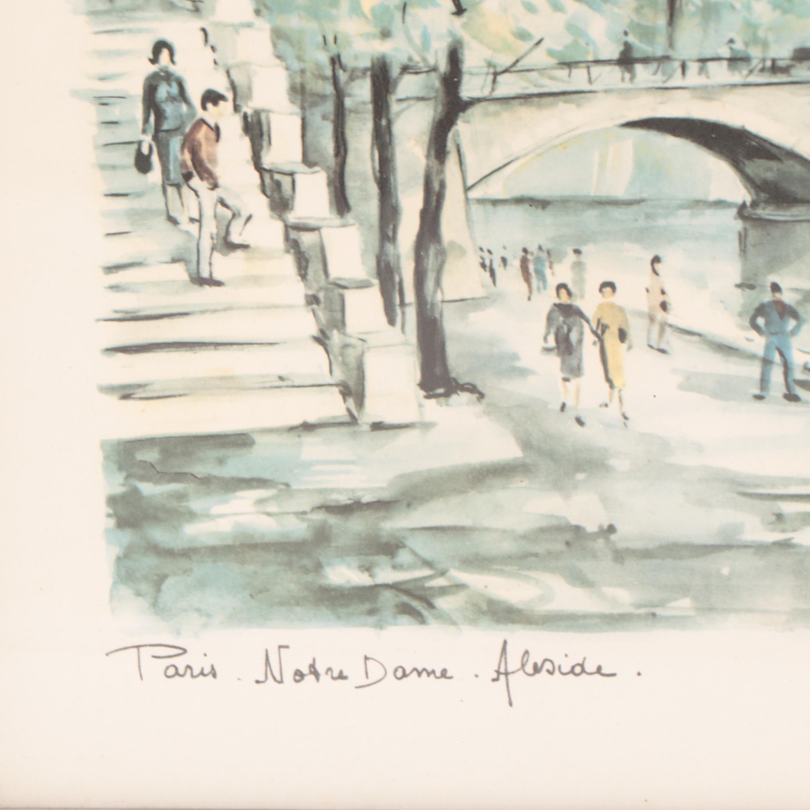 Offset Lithographs of Paris City Scenes Including "Paris, Notre Dame, Aleside"