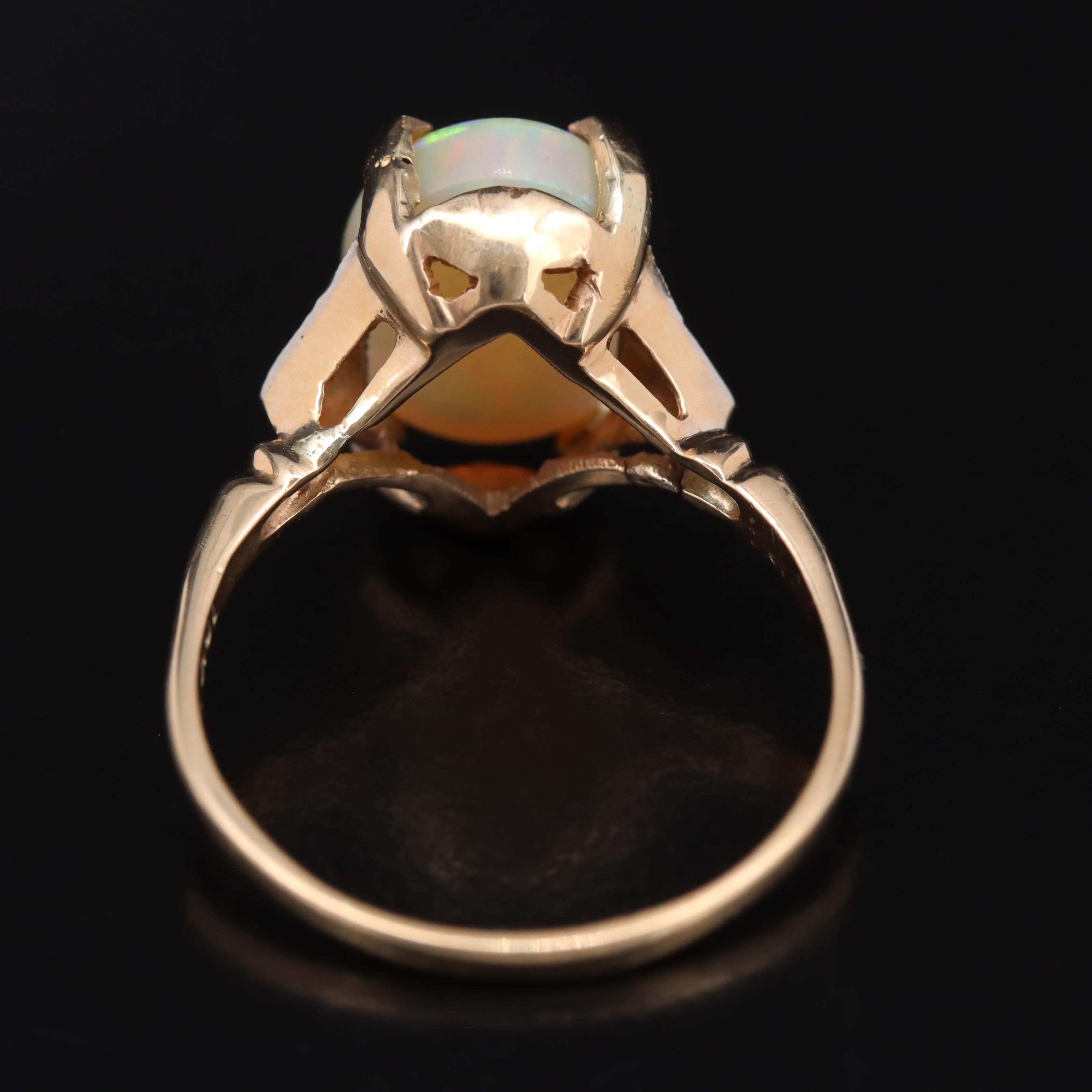 10K Opal Ring with Flowers in Palladium Detail