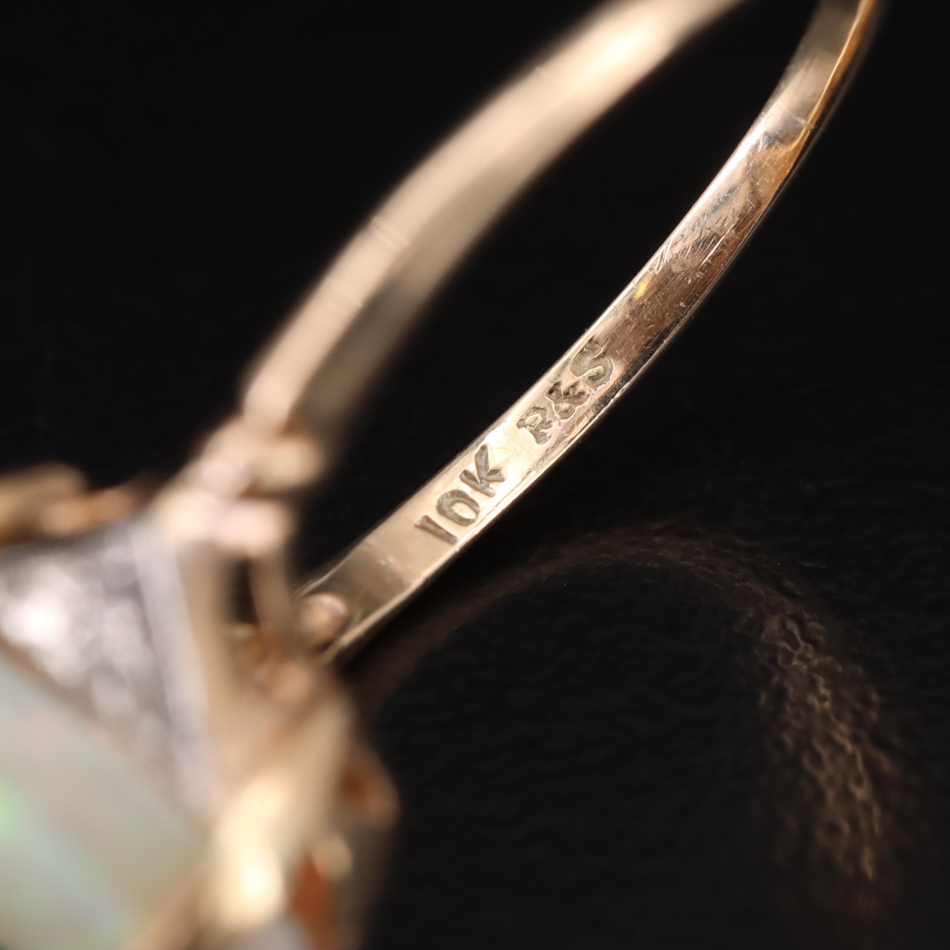 10K Opal Ring with Flowers in Palladium Detail