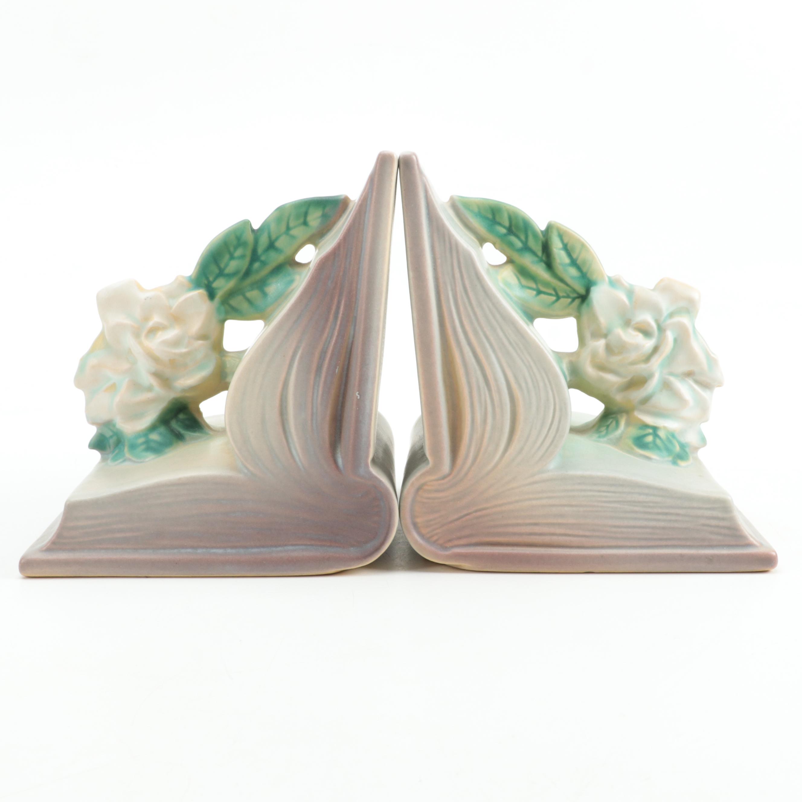 Roseville Pottery "Gardenia" Bookends and Planter Box, Mid-20th Century