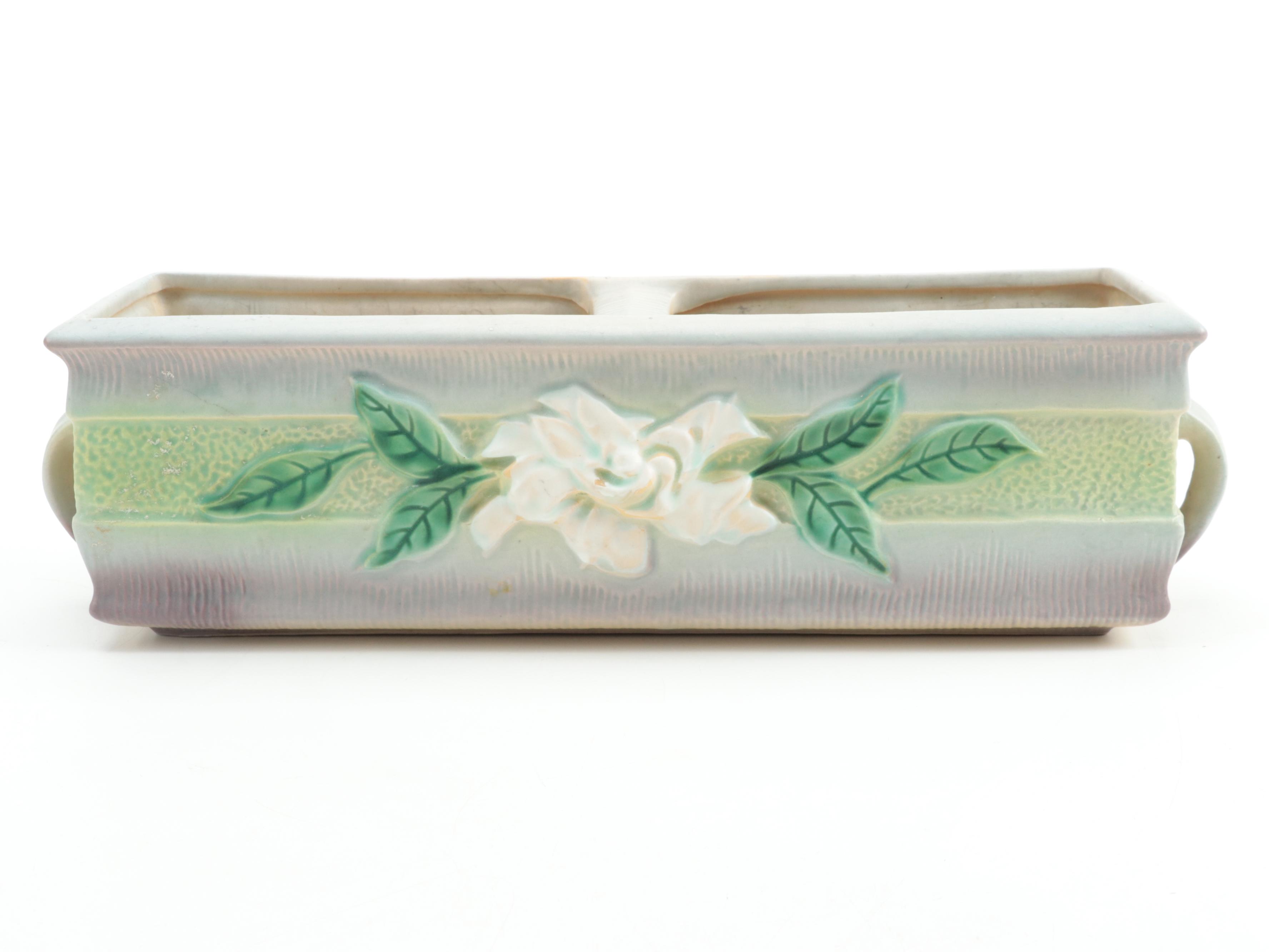 Roseville Pottery "Gardenia" Bookends and Planter Box, Mid-20th Century