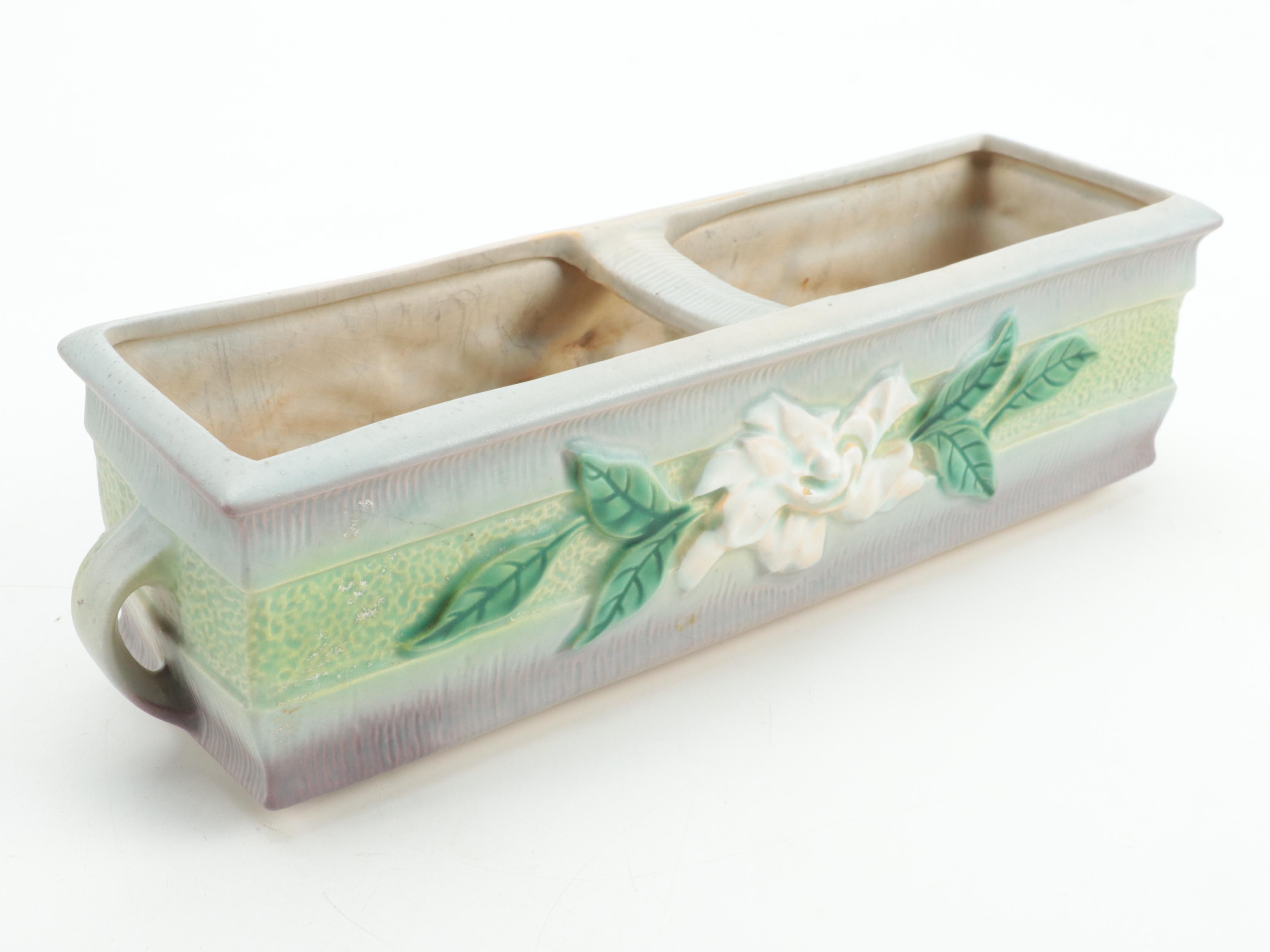Roseville Pottery "Gardenia" Bookends and Planter Box, Mid-20th Century