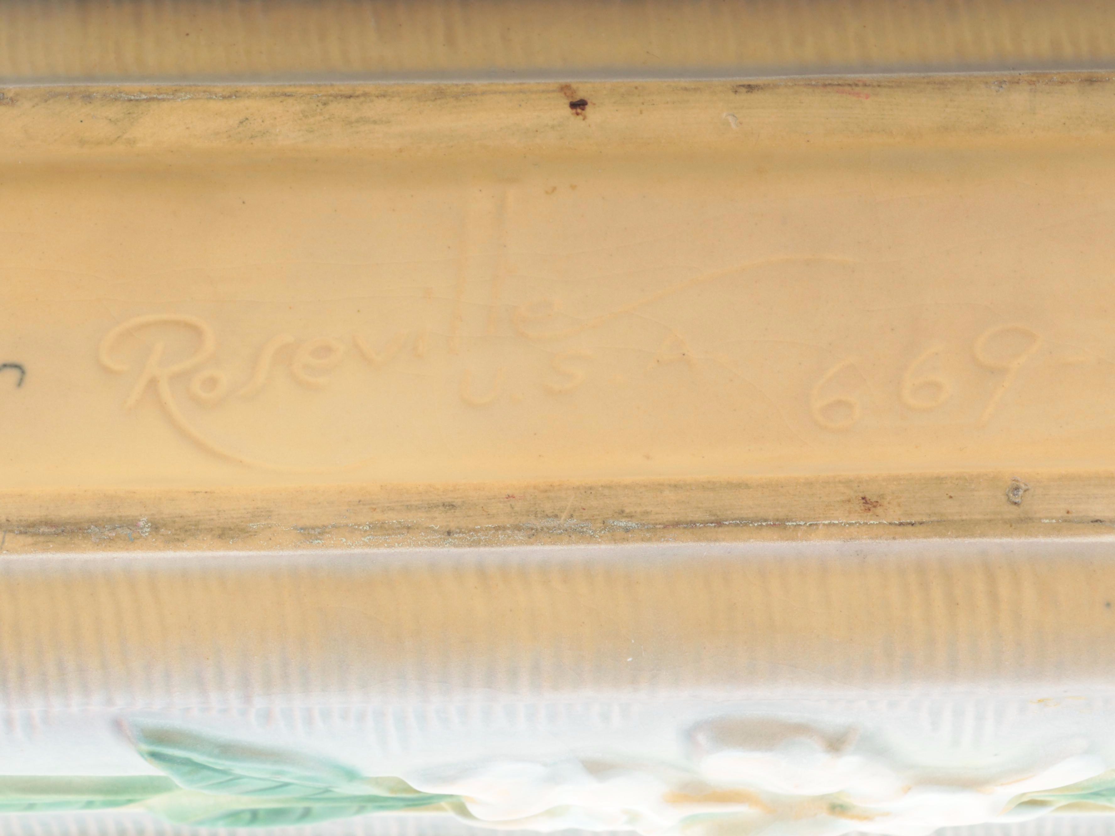 Roseville Pottery "Gardenia" Bookends and Planter Box, Mid-20th Century