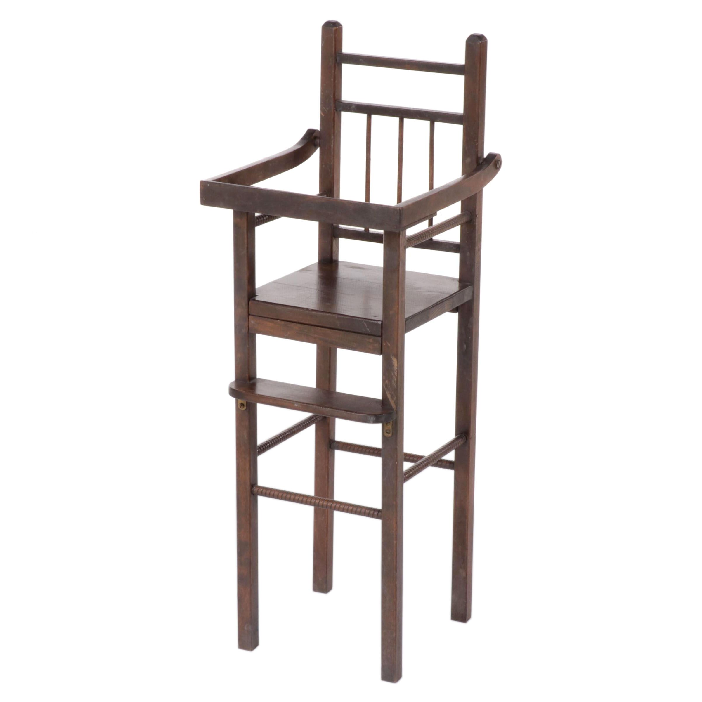 American Primitive Style Spindle-Back Doll's Highchair, 20th Century