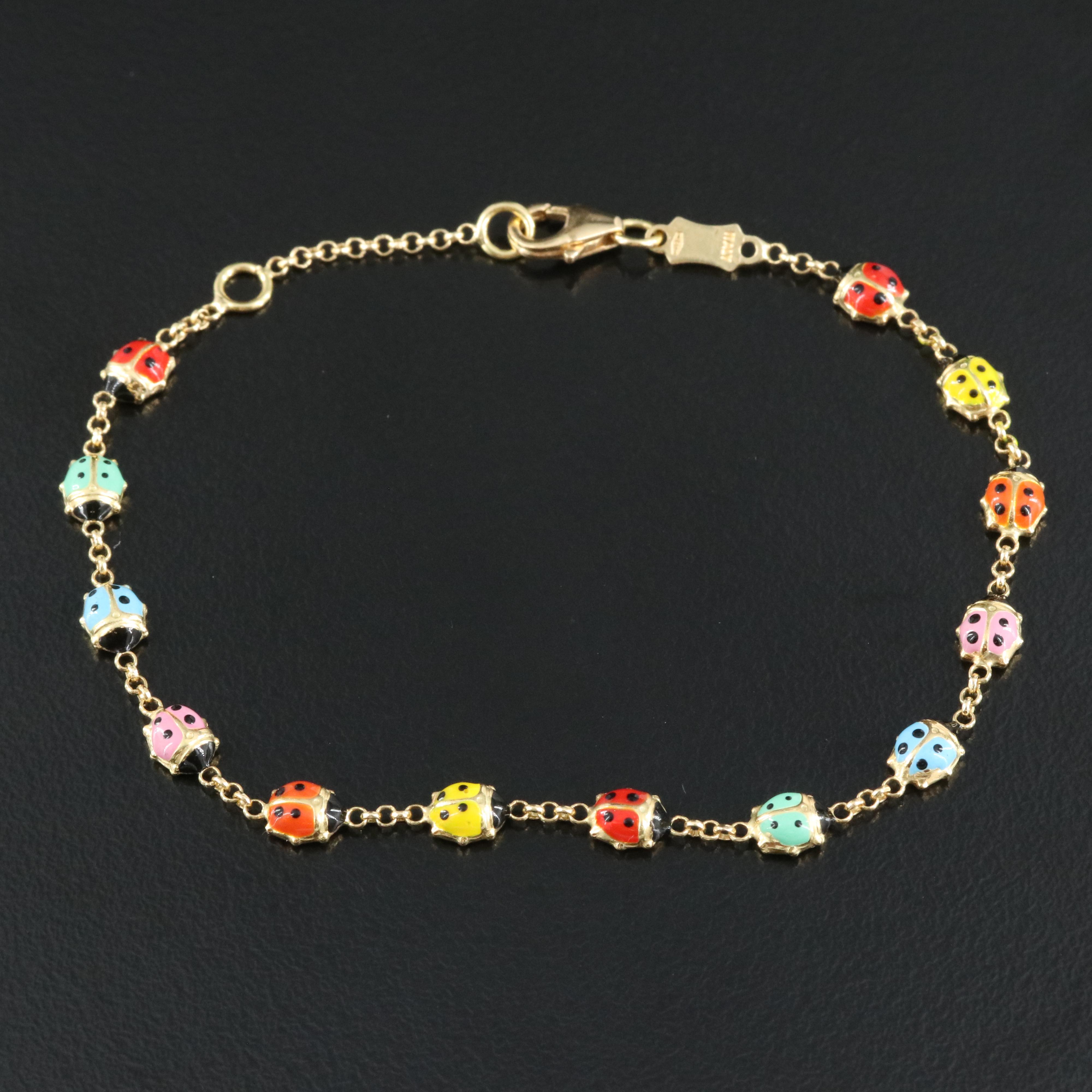 Italian 18K Enamel Ladybug Bracelet