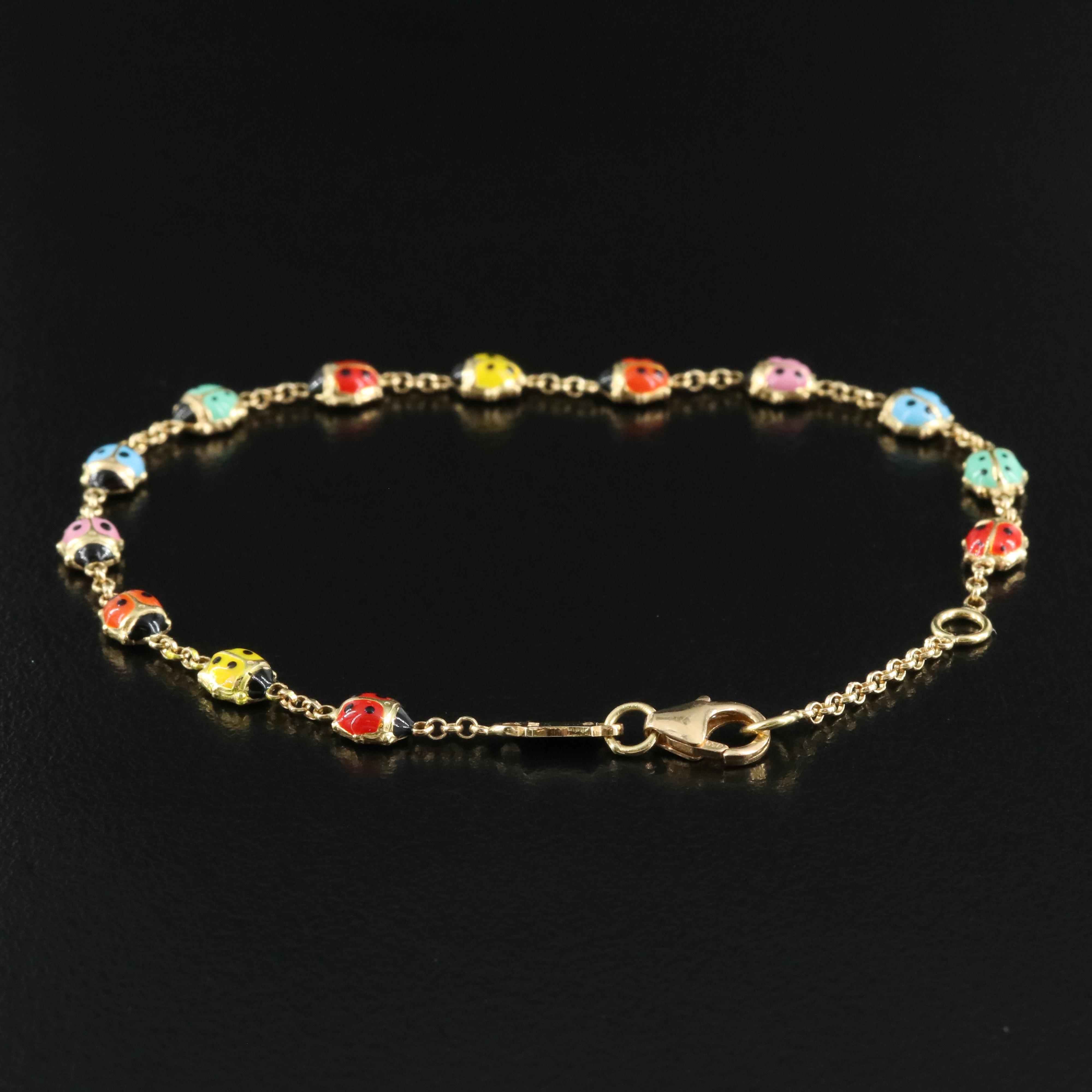 Italian 18K Enamel Ladybug Bracelet