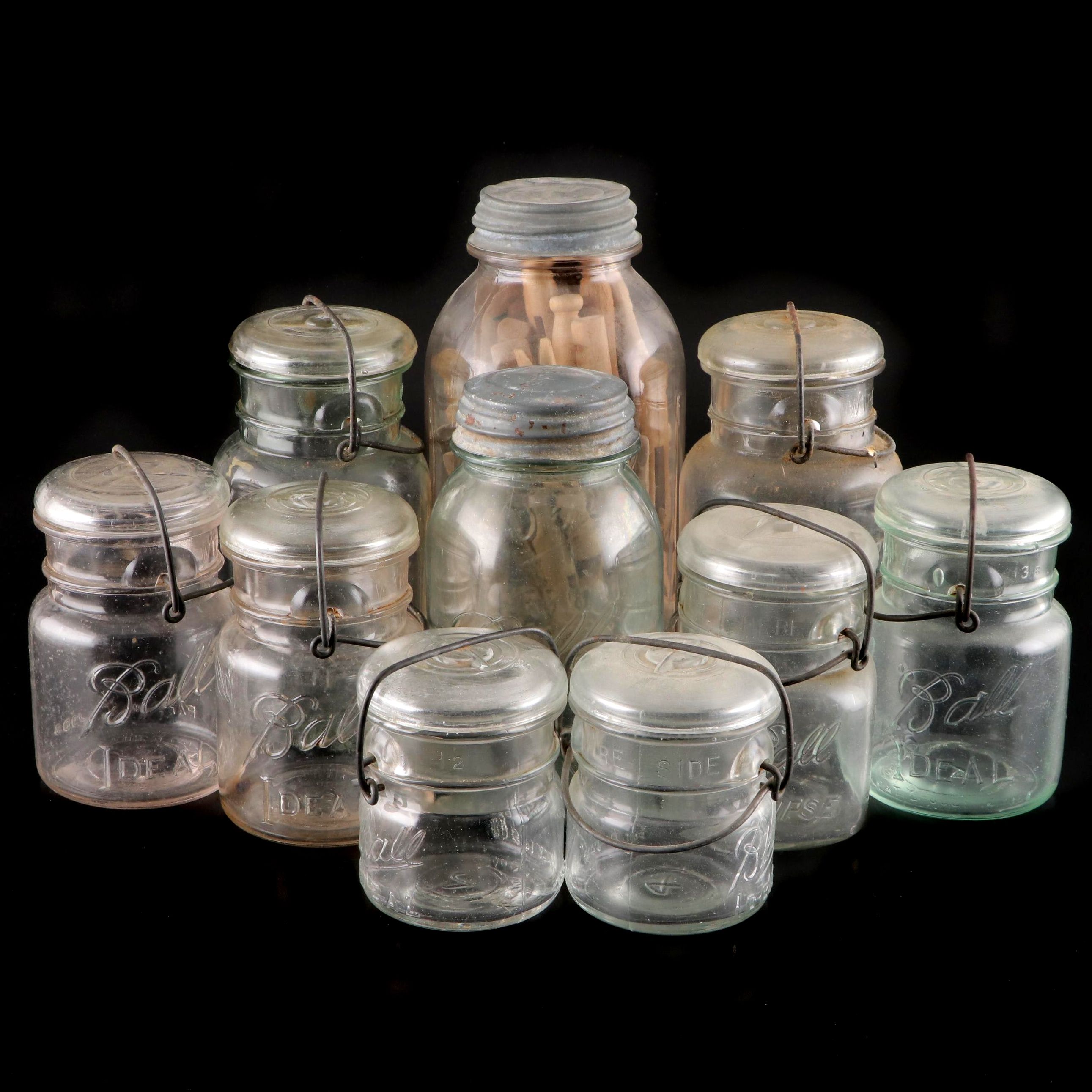 Ball Caning Jars and Wooden Clothes Pins, Early to Mid 20th Century