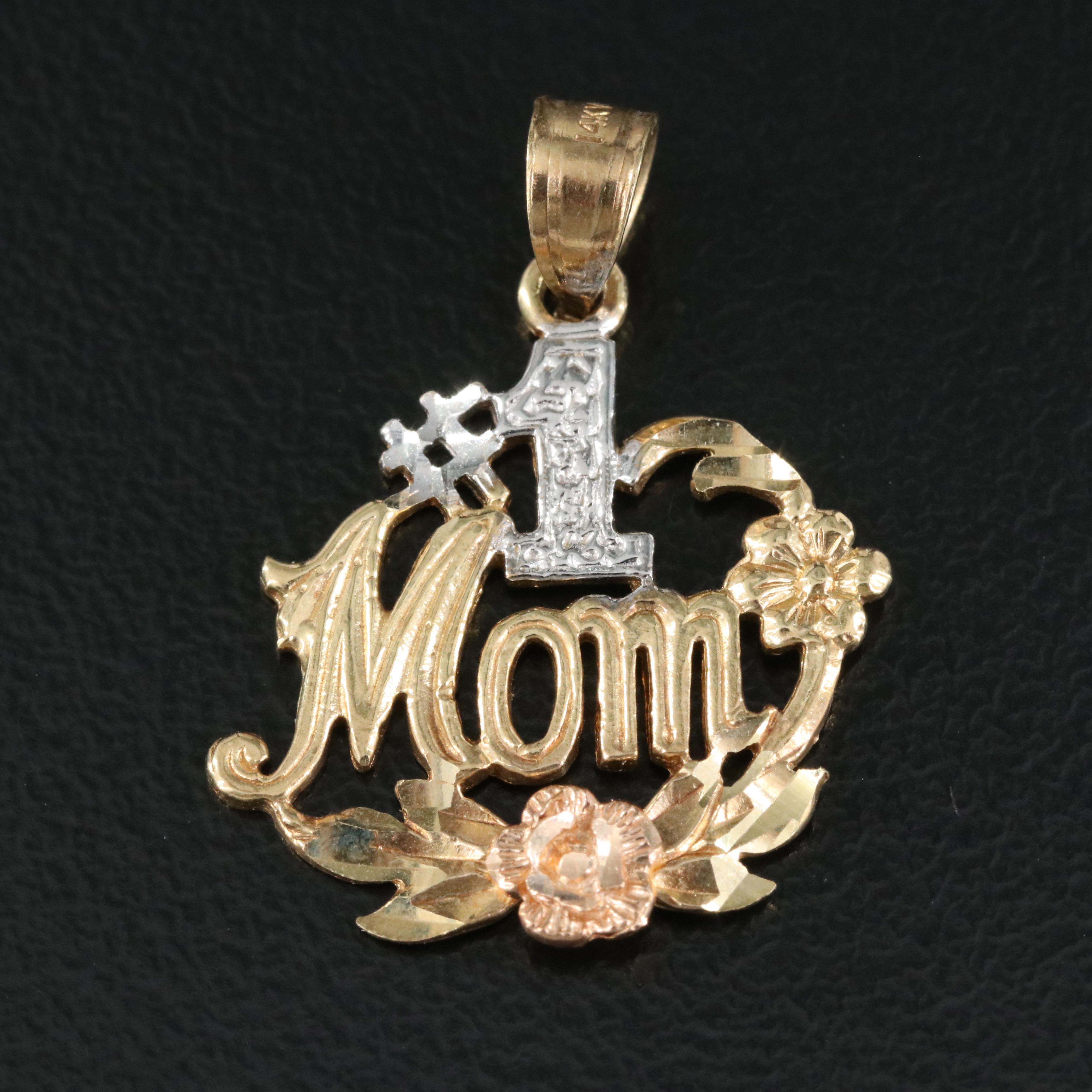 14K "#1 Mom" Pendant with Rose Gold Accent