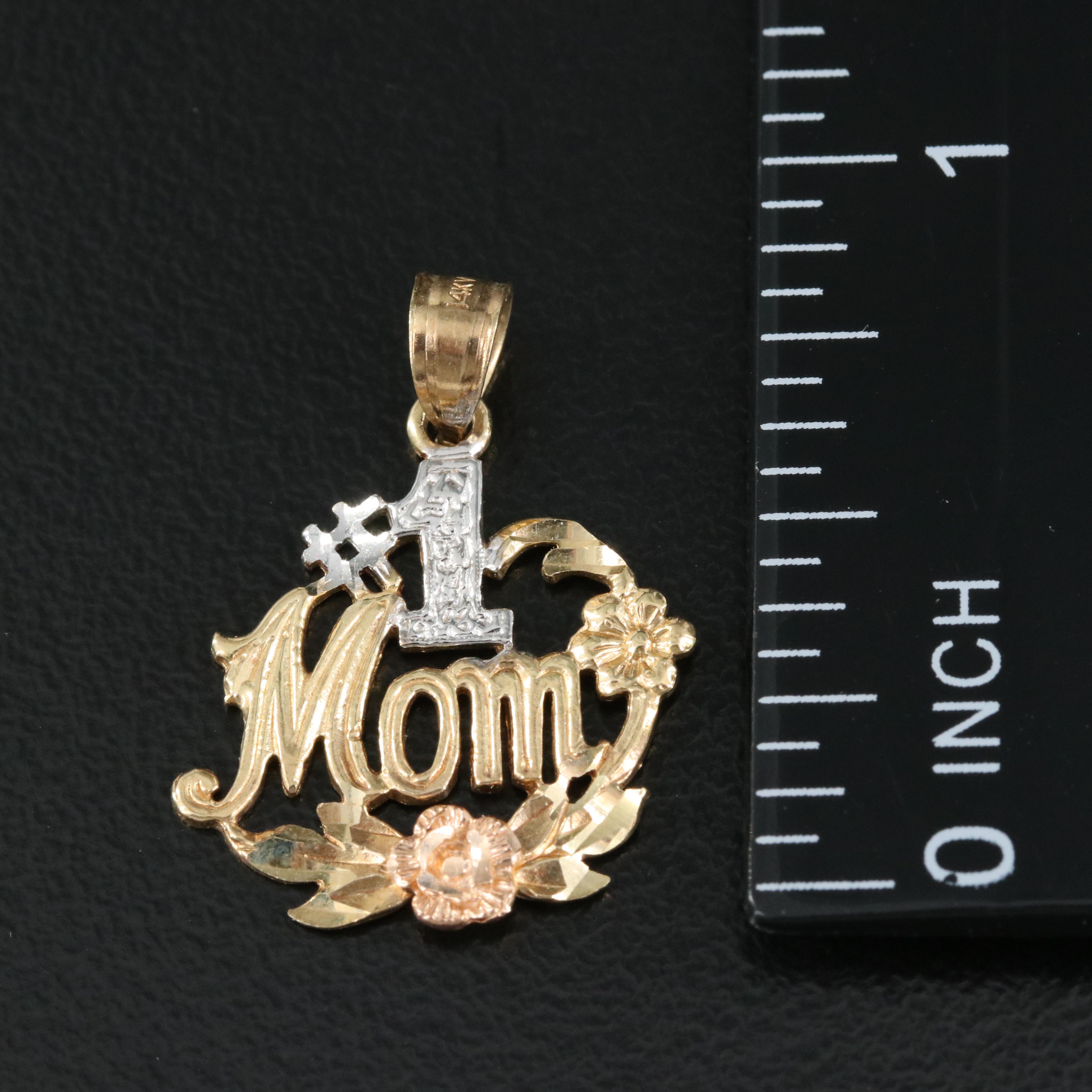 14K "#1 Mom" Pendant with Rose Gold Accent