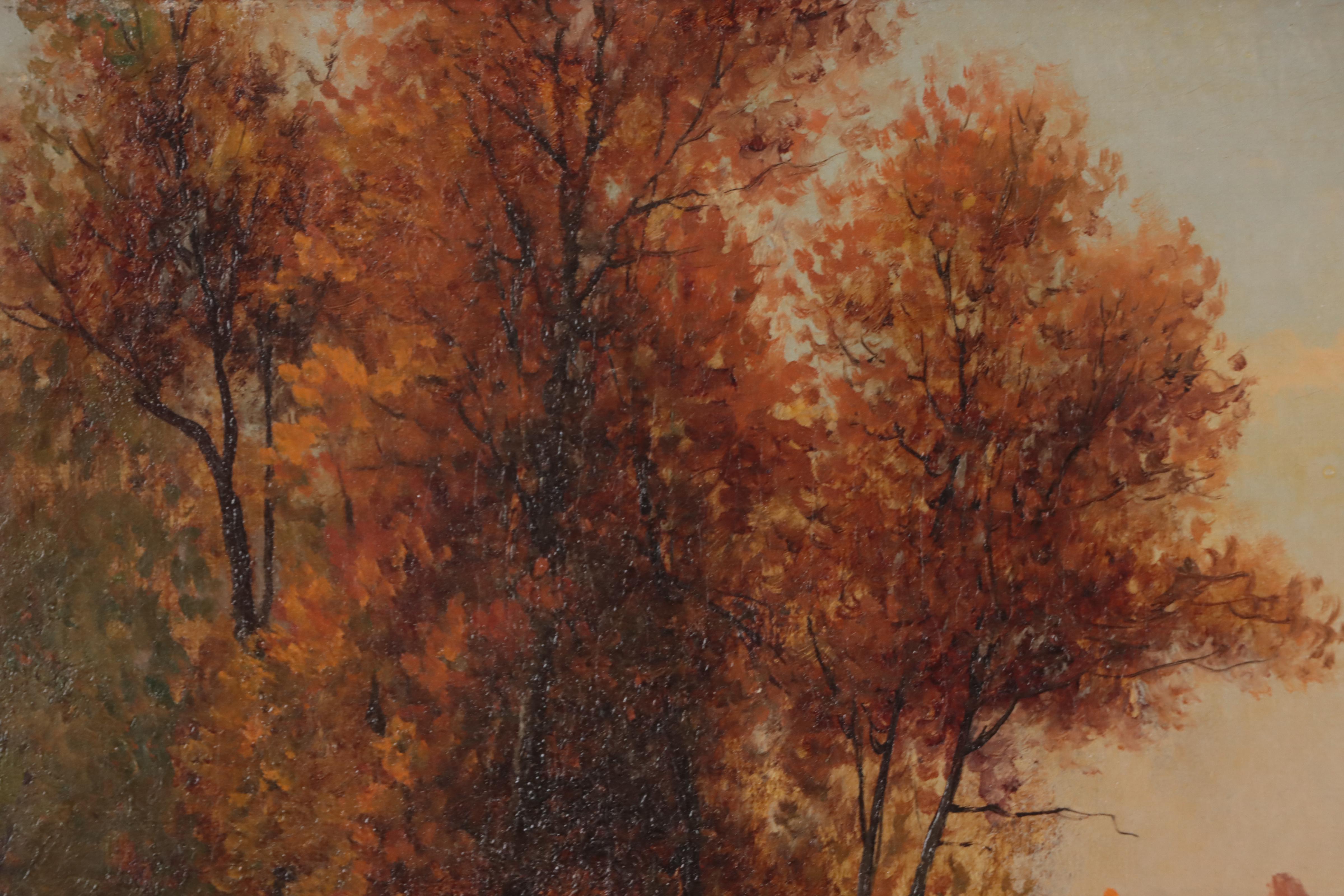 Figural American River Landscape Oil Painting, Late 19th Century