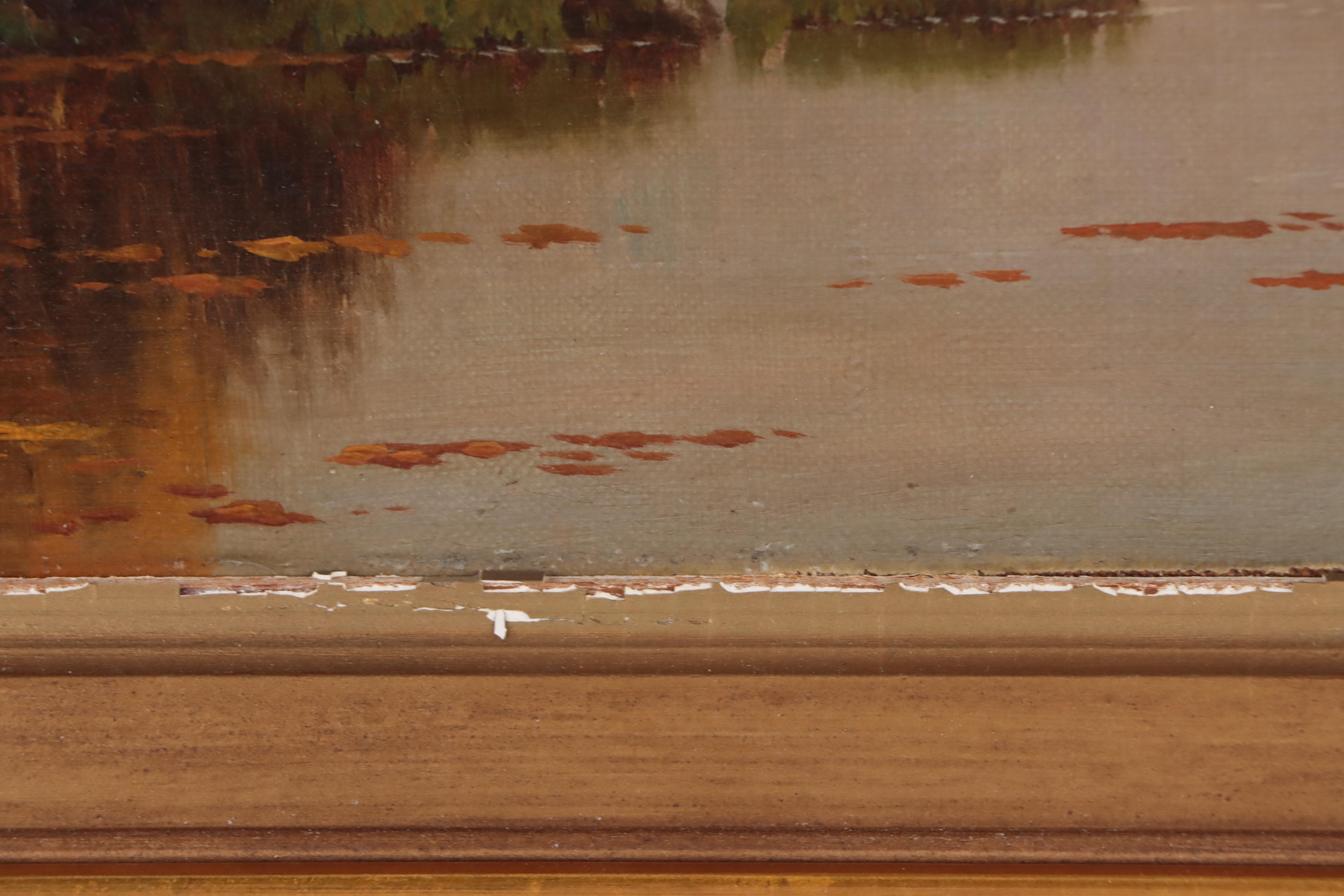 Figural American River Landscape Oil Painting, Late 19th Century