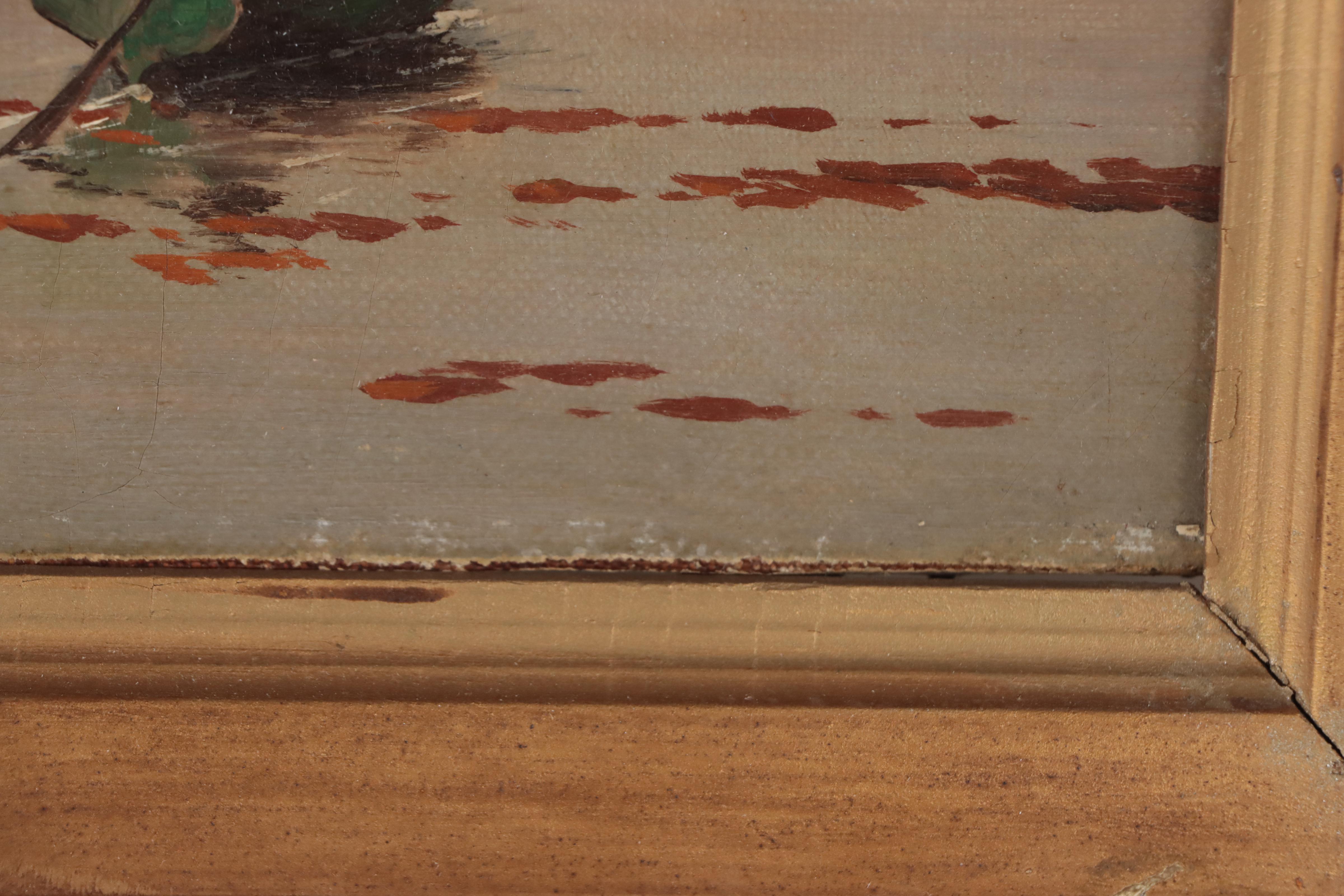 Figural American River Landscape Oil Painting, Late 19th Century