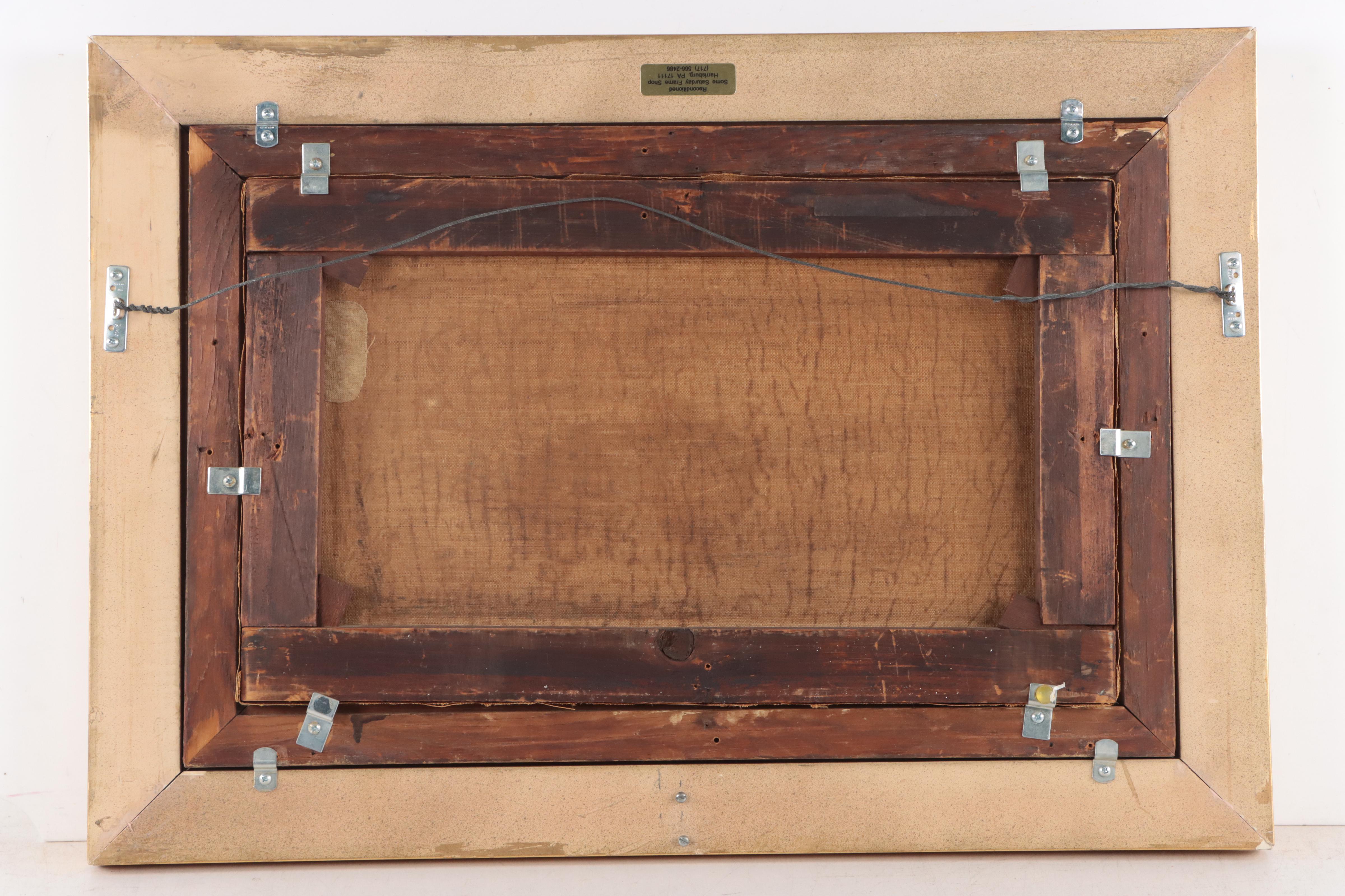 Figural American River Landscape Oil Painting, Late 19th Century