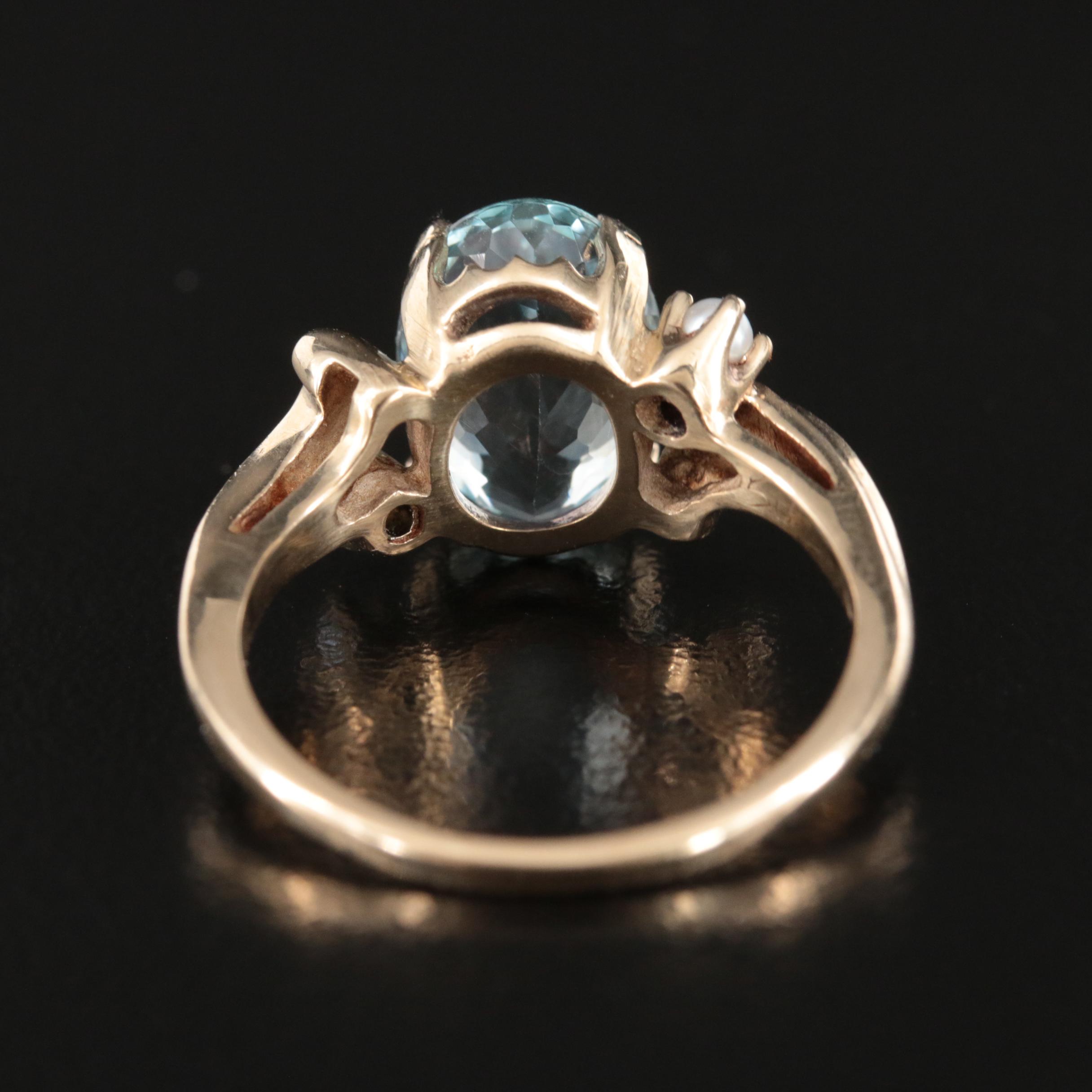 10K 3.34 CT Aquamarine and Seed Pearl Ring with GIA Report