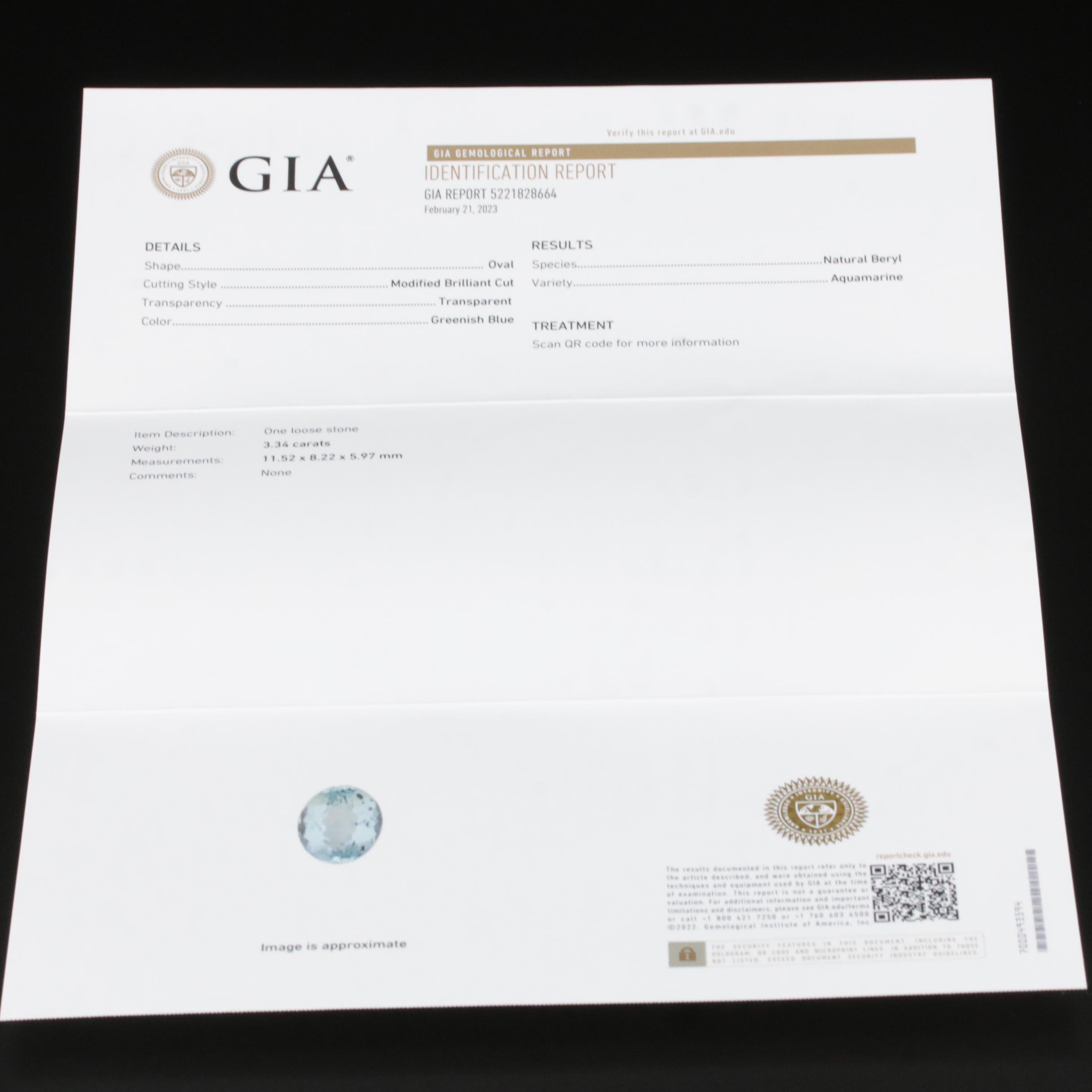 10K 3.34 CT Aquamarine and Seed Pearl Ring with GIA Report