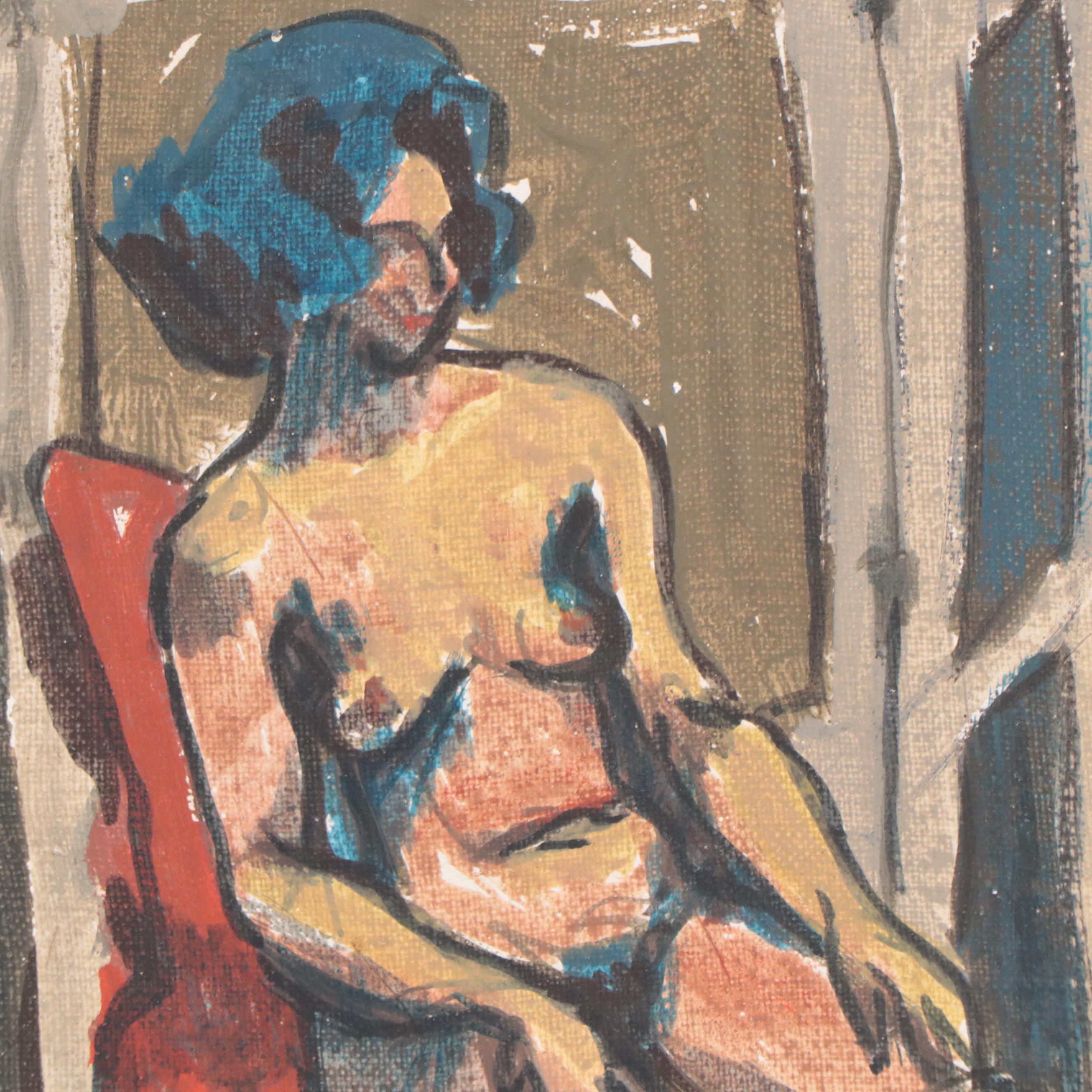 Acrylic Painting of a Seated Female Nude, 1965