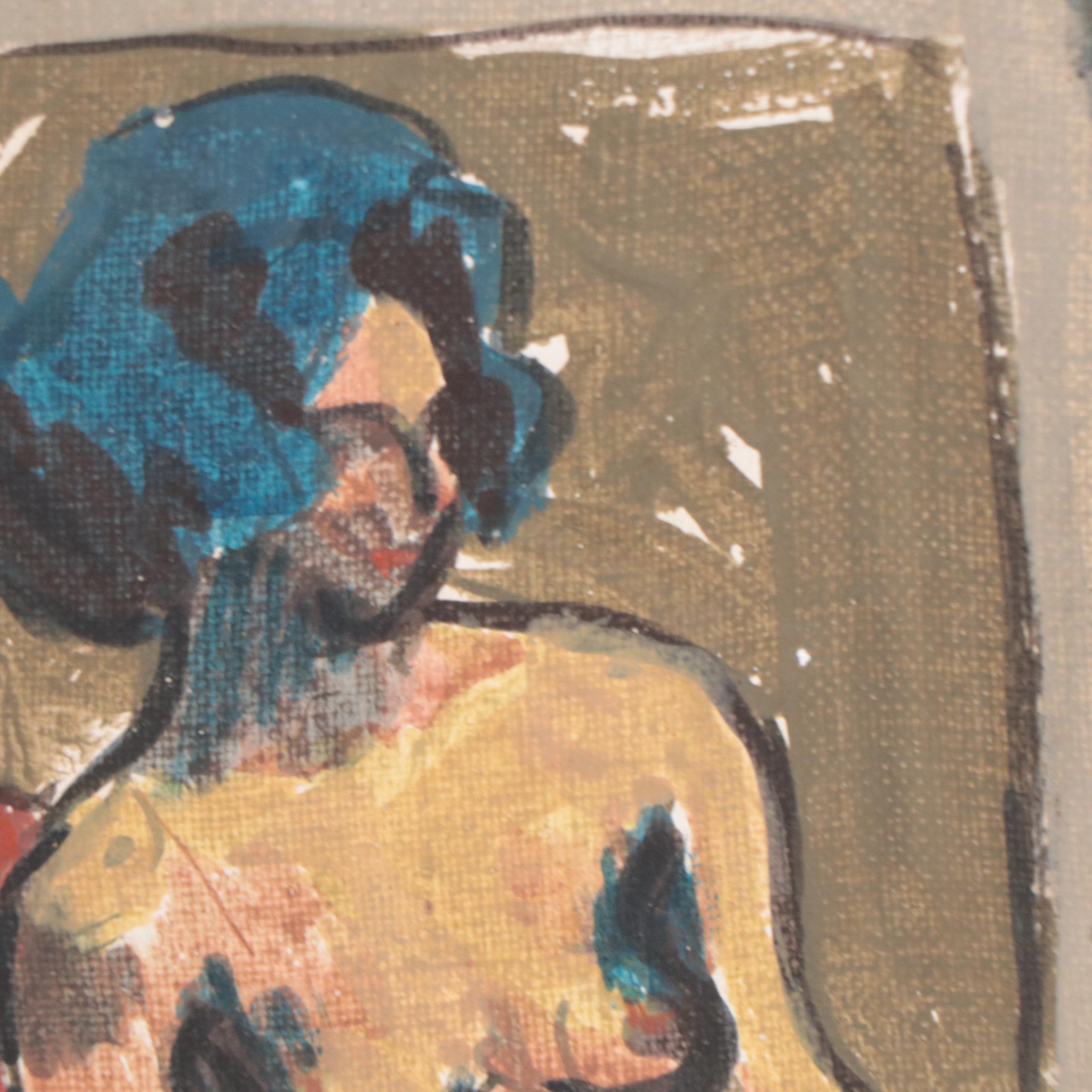 Acrylic Painting of a Seated Female Nude, 1965