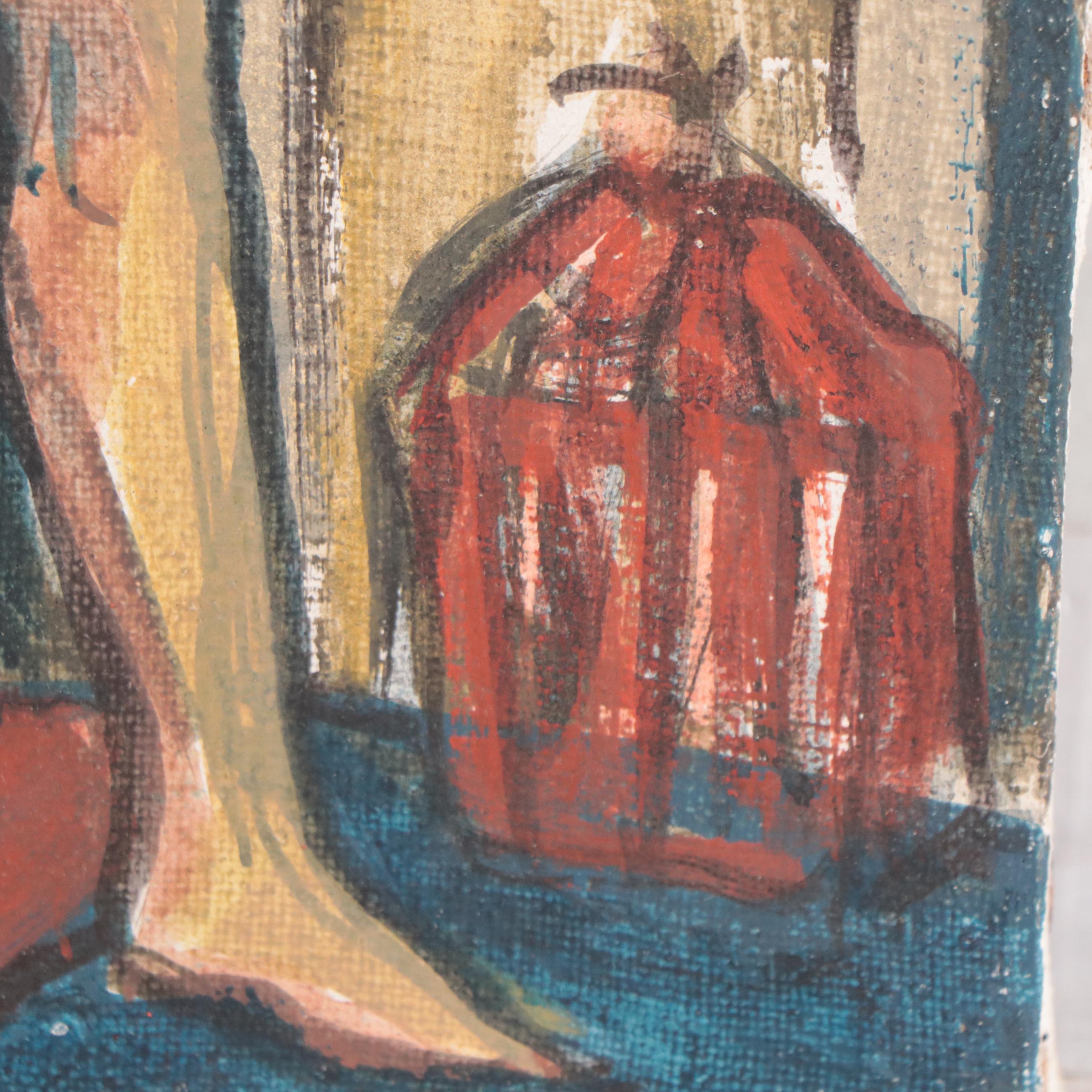 Acrylic Painting of a Seated Female Nude, 1965