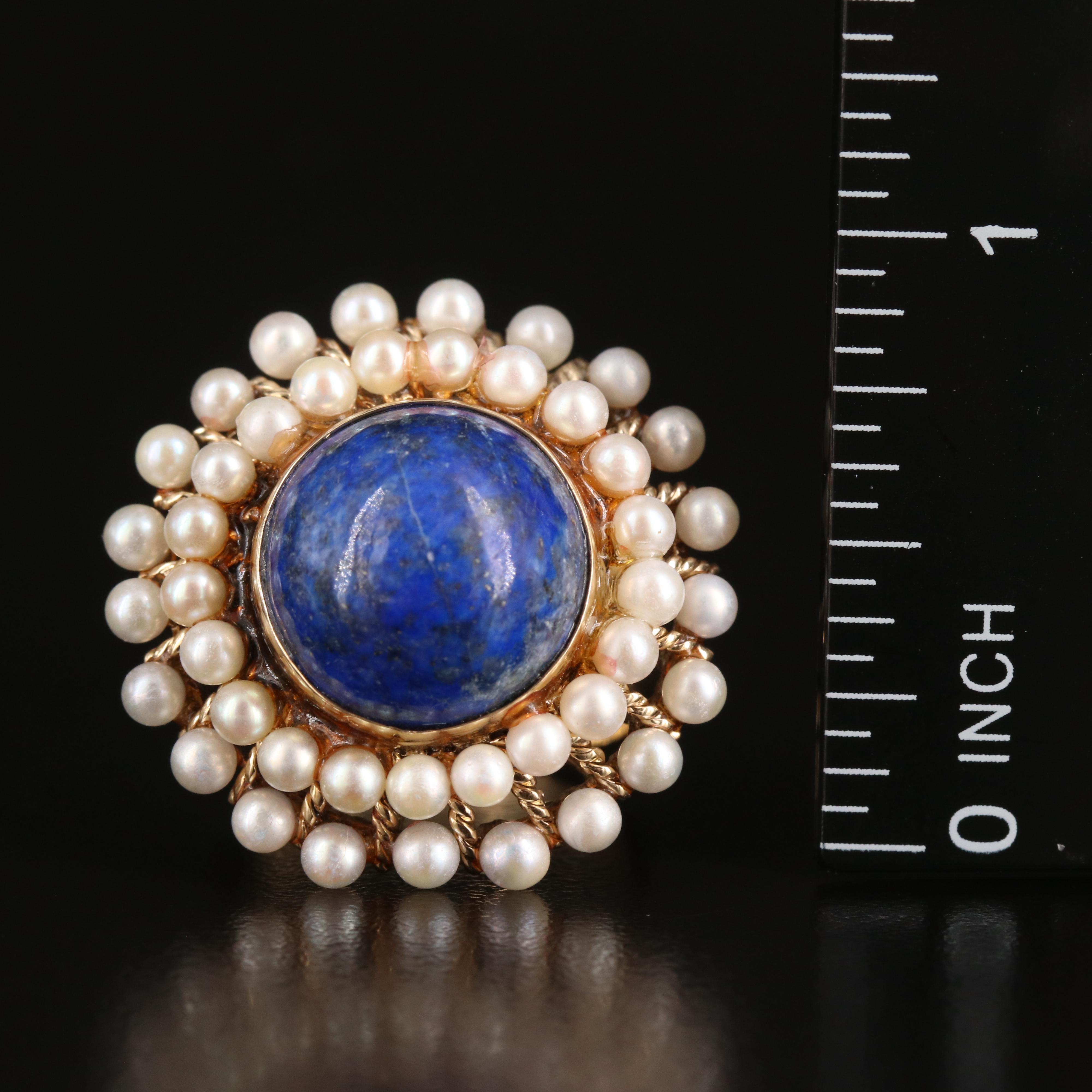 Vintage 14K Lapis Lazuli and Seed Pearl Ring