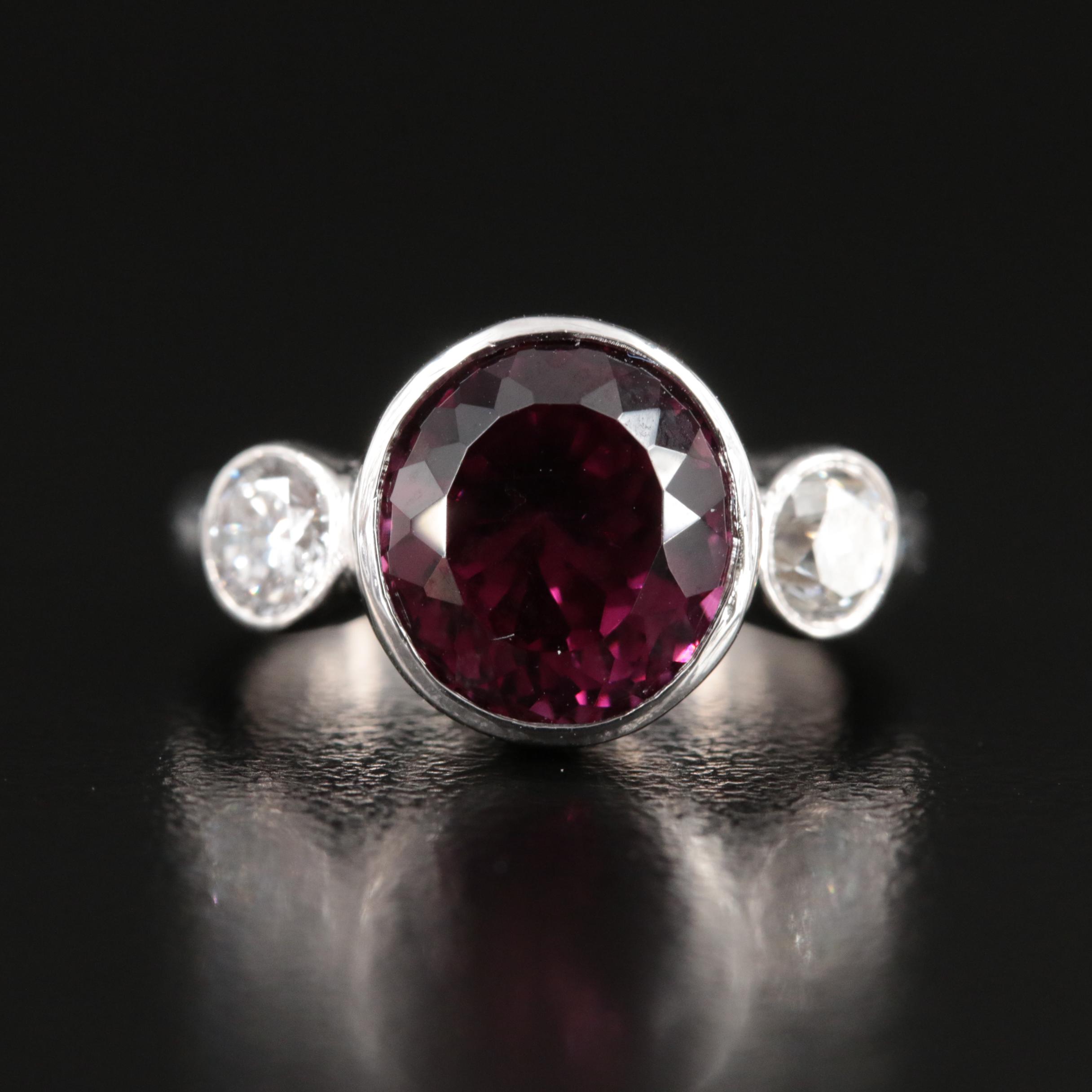 14K Rhodolite Garnet and Diamond R1ing with GIA Report