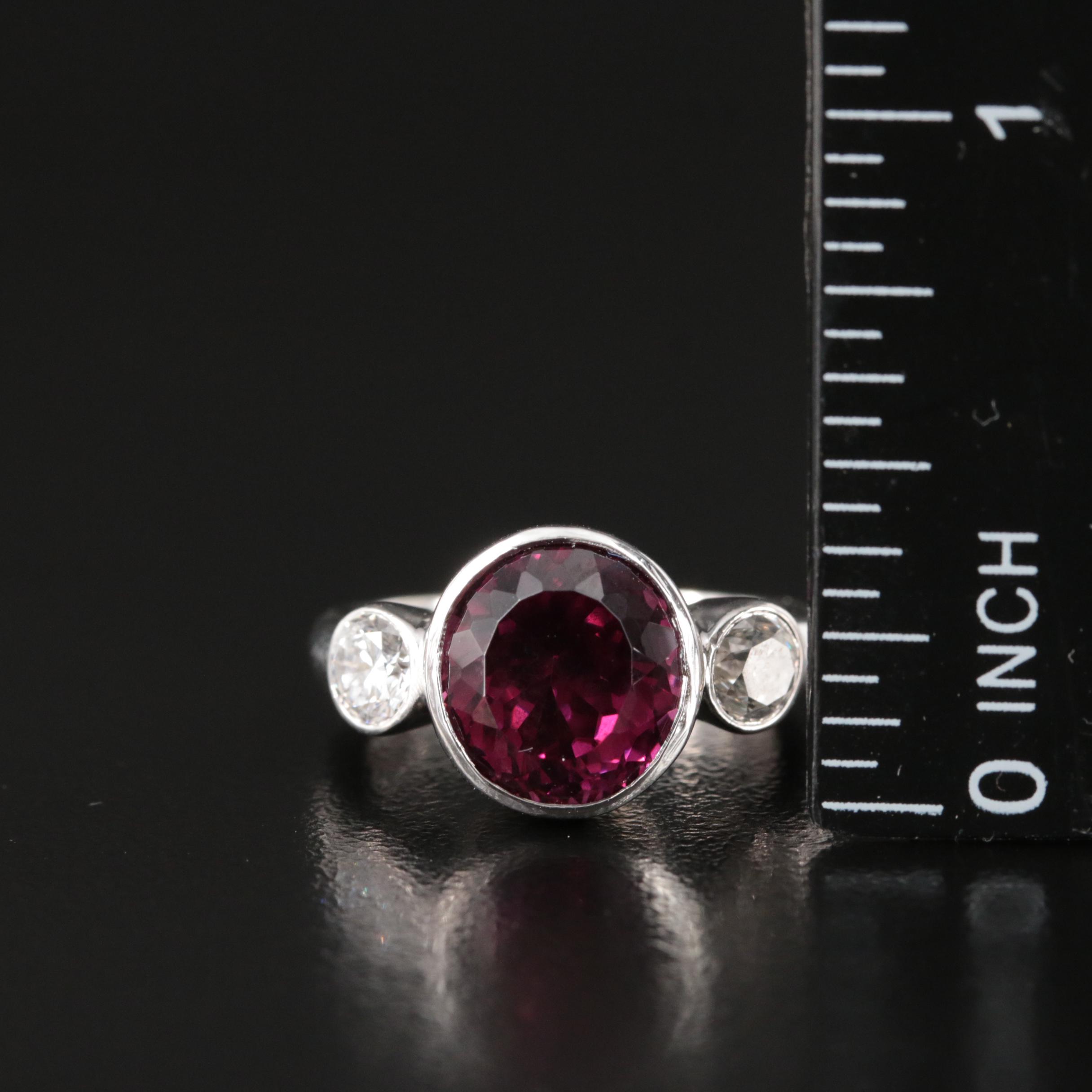 14K Rhodolite Garnet and Diamond R1ing with GIA Report