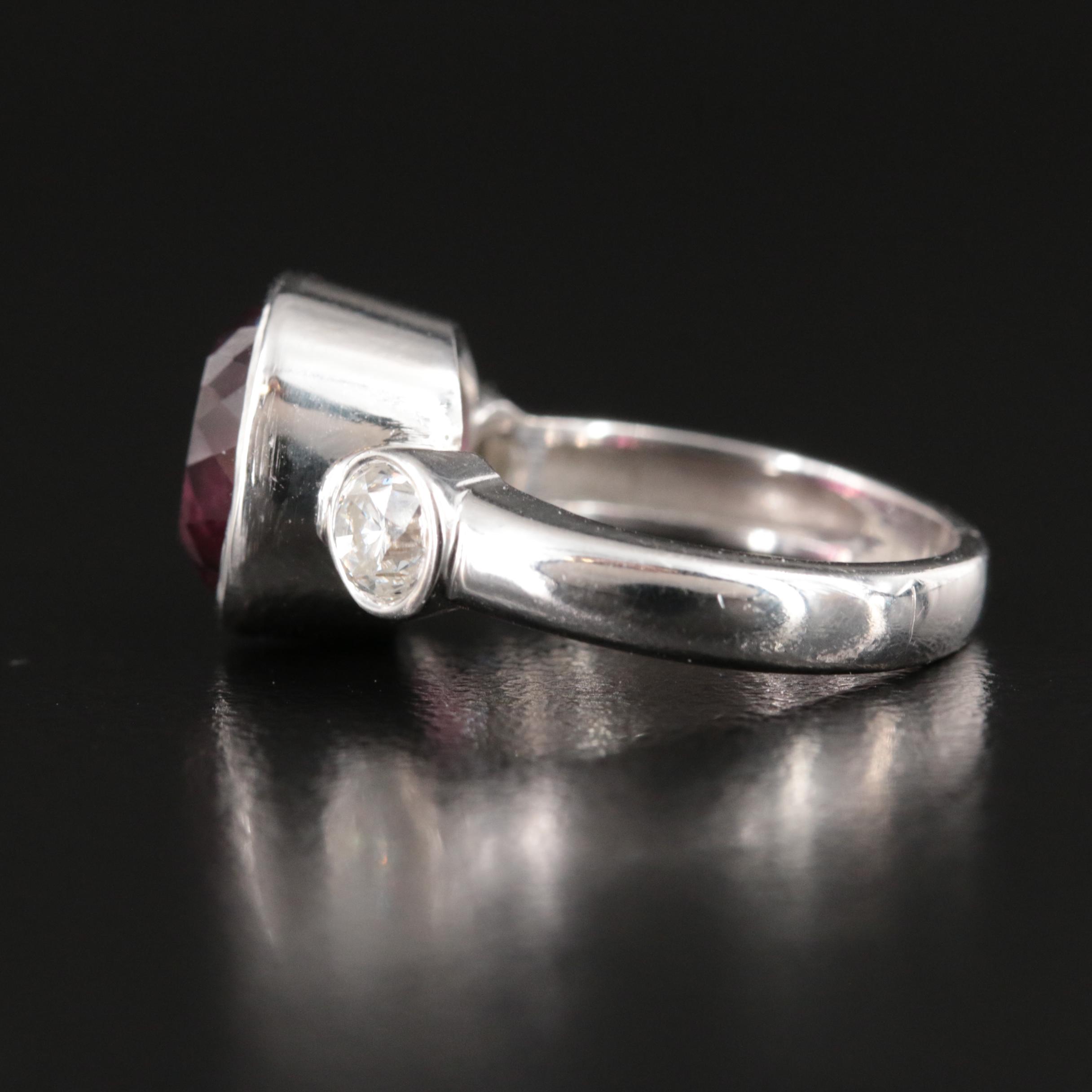 14K Rhodolite Garnet and Diamond R1ing with GIA Report