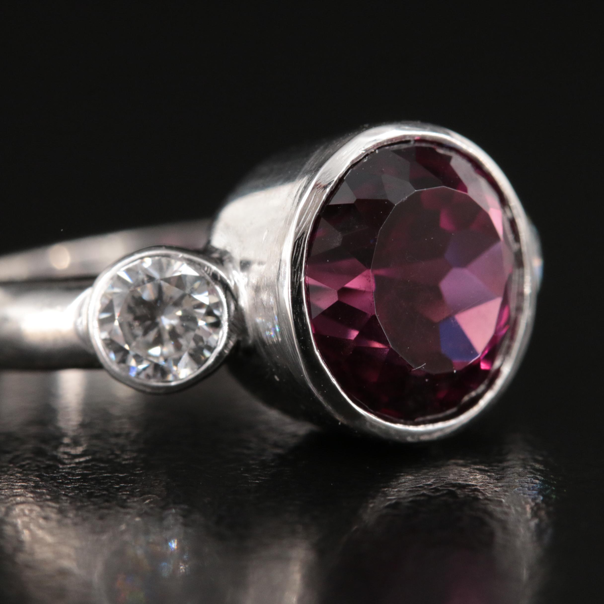 14K Rhodolite Garnet and Diamond R1ing with GIA Report
