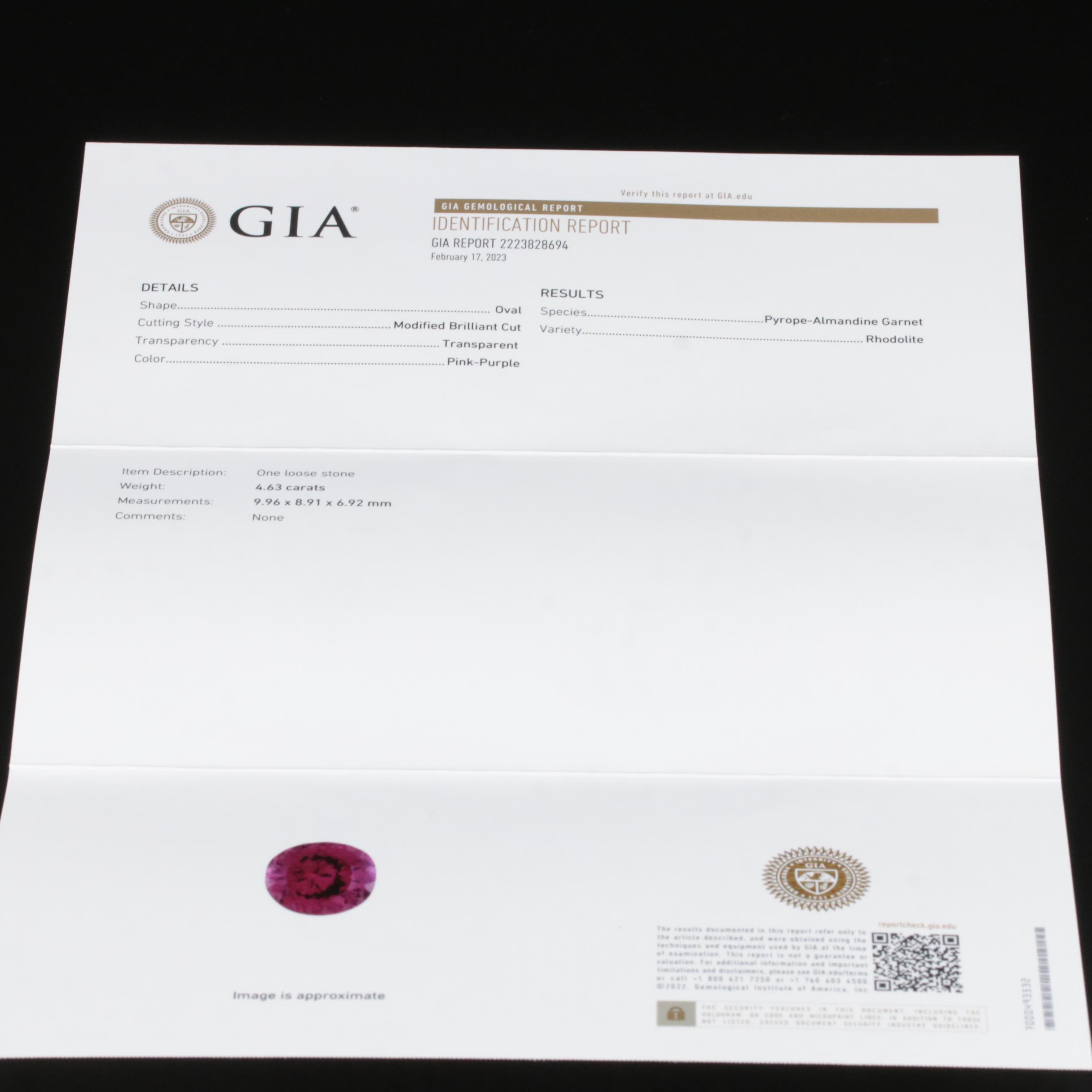 14K Rhodolite Garnet and Diamond R1ing with GIA Report