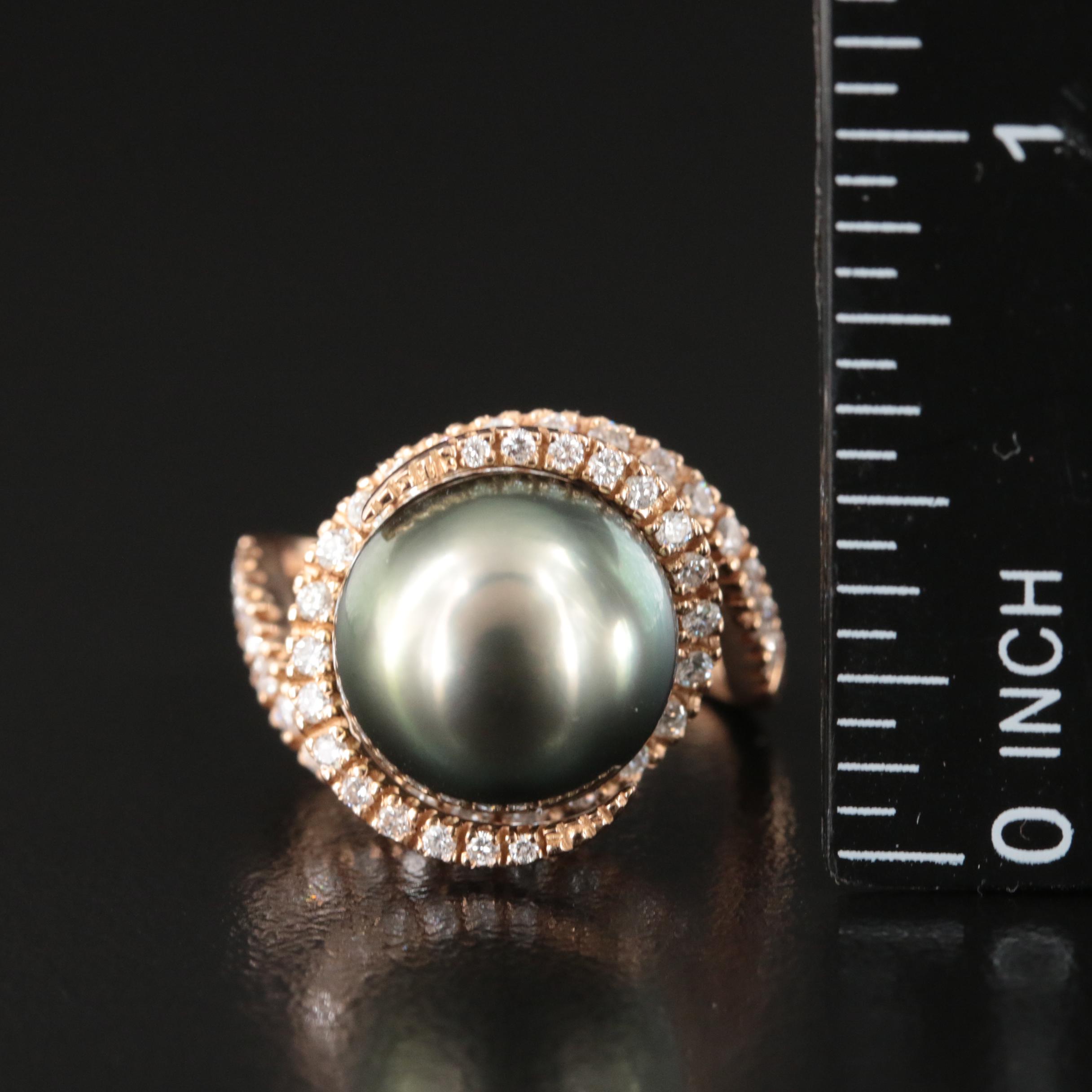 18K Rose Gold Pearl and Diamond Spiral Ring