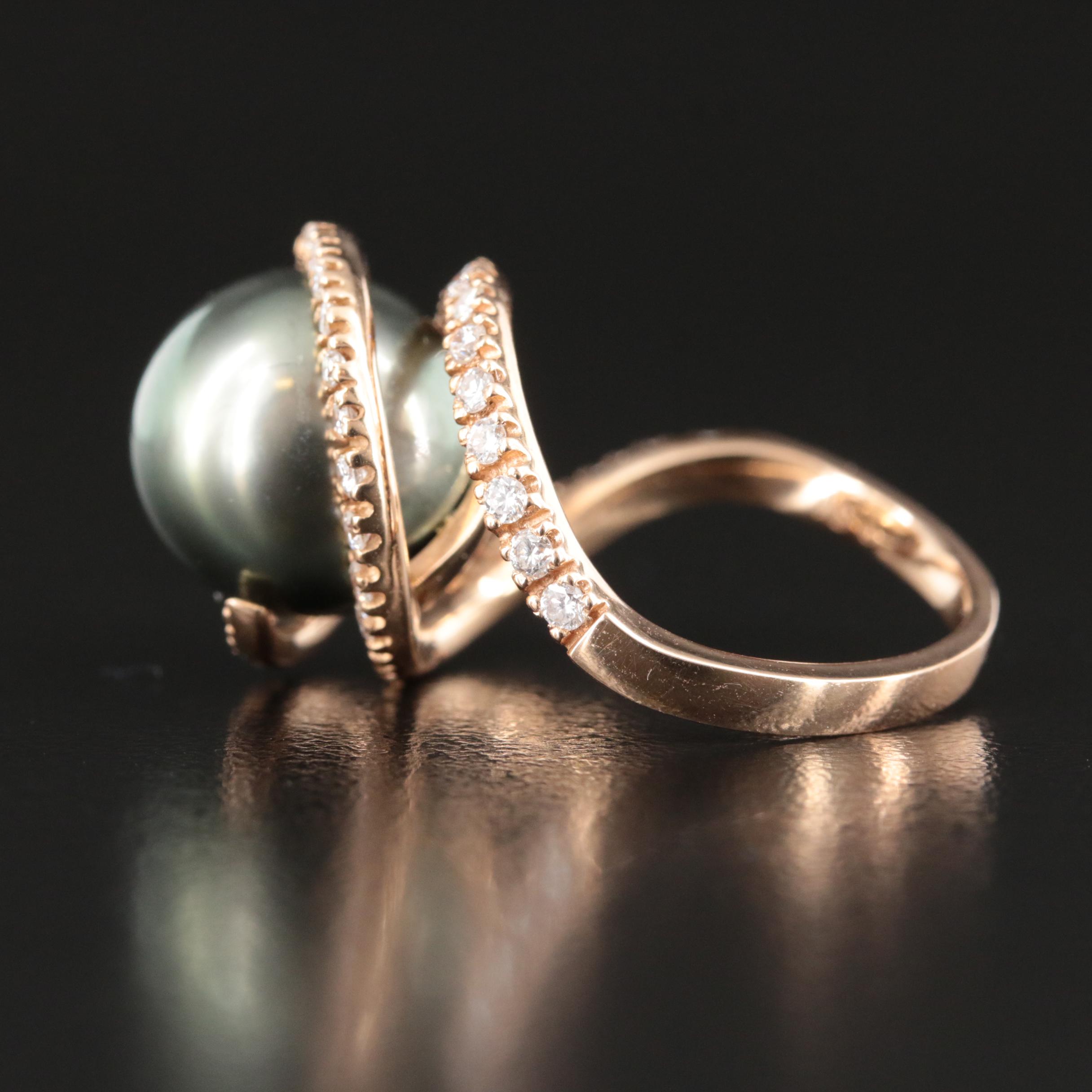 18K Rose Gold Pearl and Diamond Spiral Ring