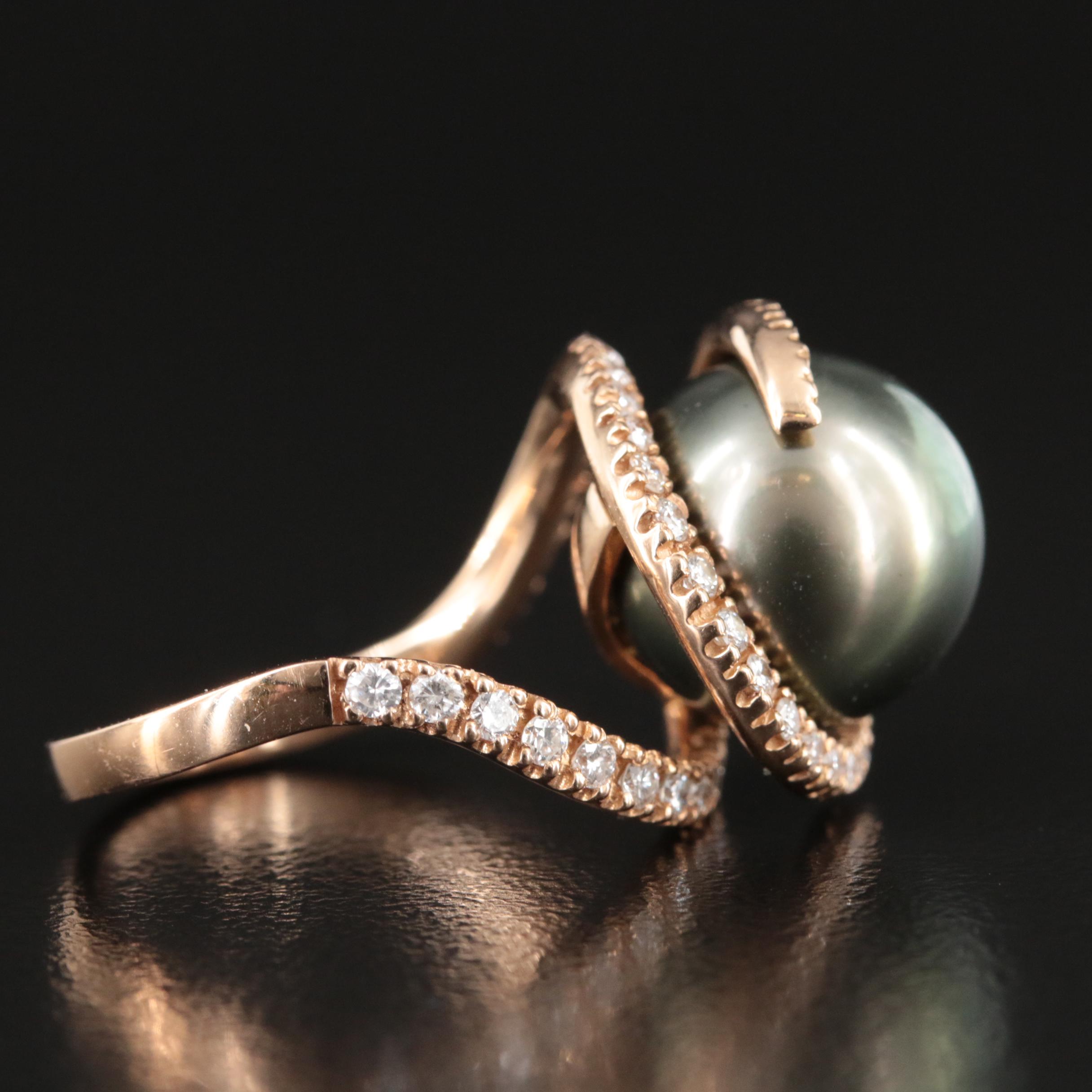 18K Rose Gold Pearl and Diamond Spiral Ring