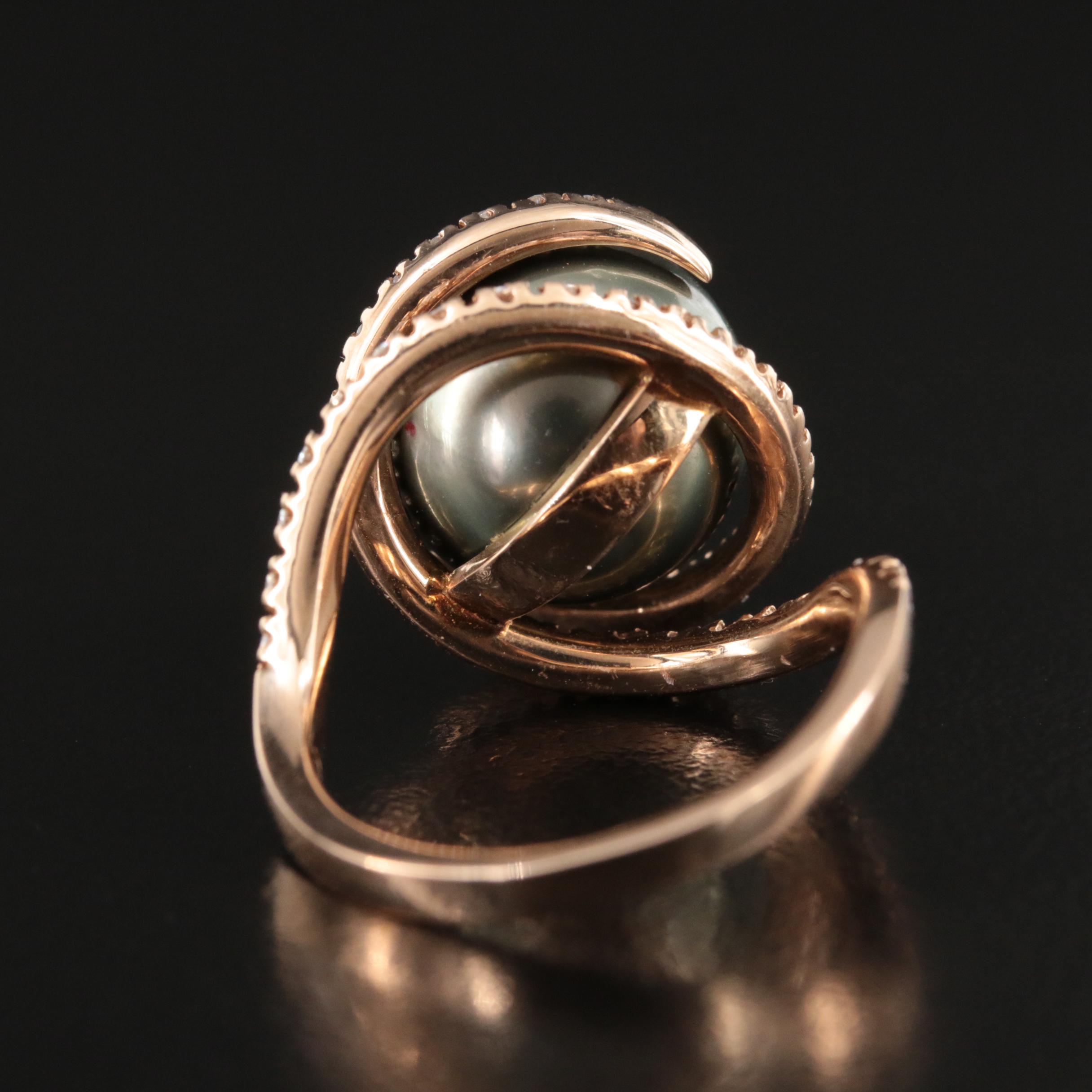18K Rose Gold Pearl and Diamond Spiral Ring