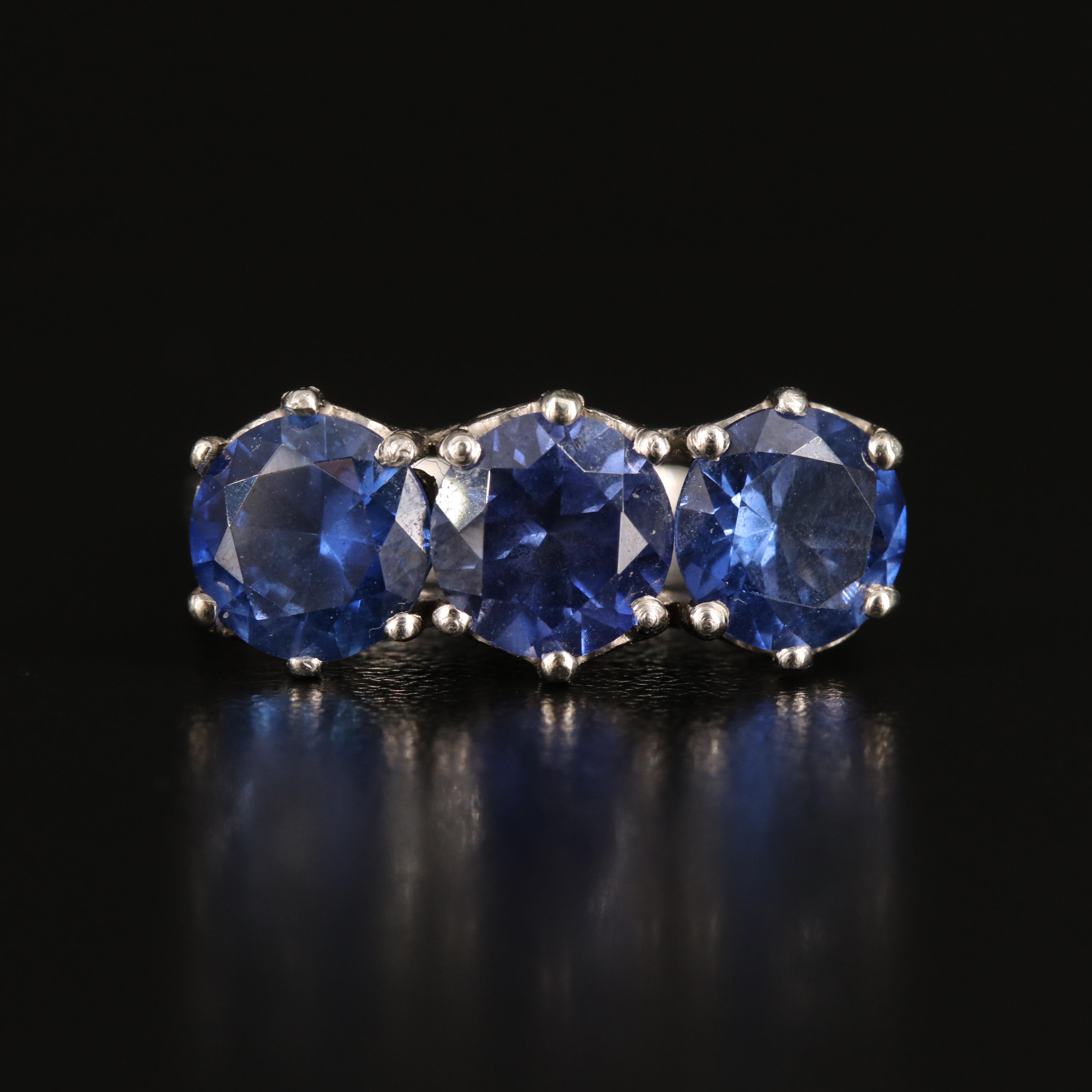 Vintage Platinum Sapphire Three Stone Ring